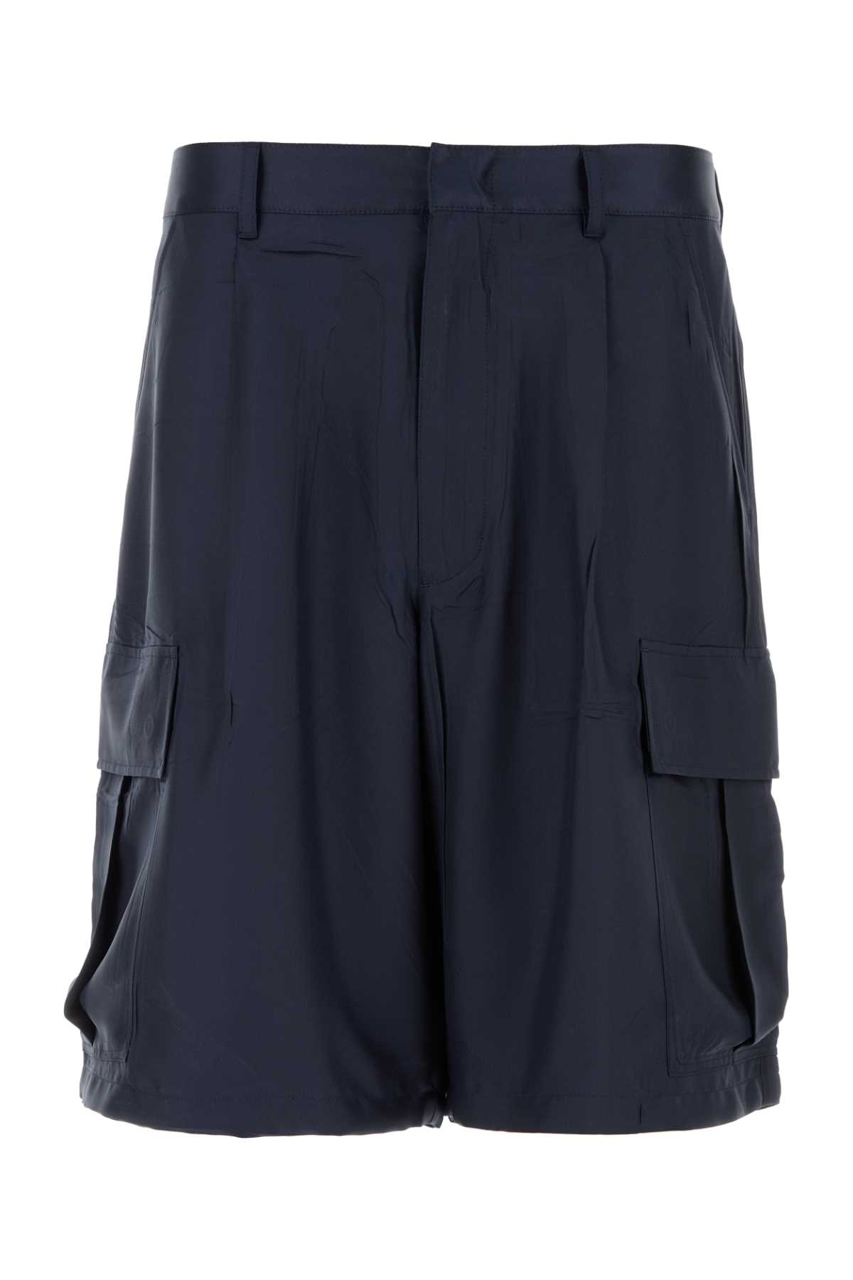 Dark Blue Silk Bermuda Shorts