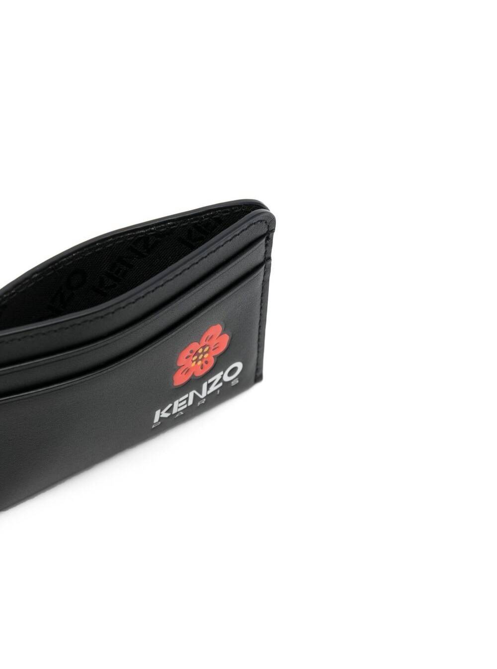 Shop Kenzo Black Cardholder With Boke Flower Logo In Calf Leather Man