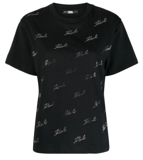 Shop Karl Lagerfeld Cotton T-shirt With Rhinestones In Black