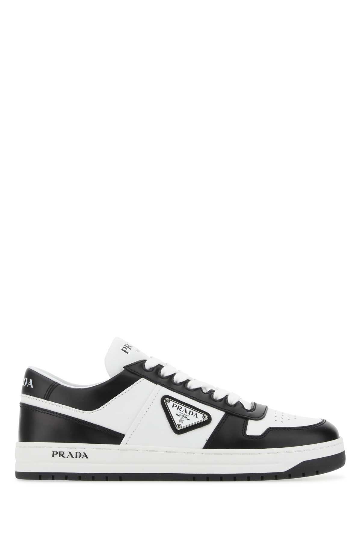Shop Prada Two-tone Leather Downtown Sneakers In Bianconero