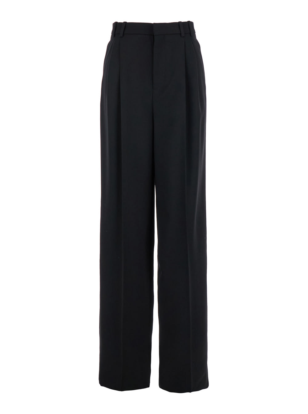 Shop Saint Laurent Black High Waist Pants With Central Pleat In Wool Woman