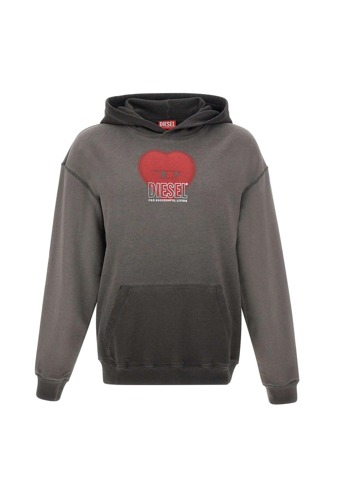 Shop Diesel Heart Printed Hoodie In Xx Black