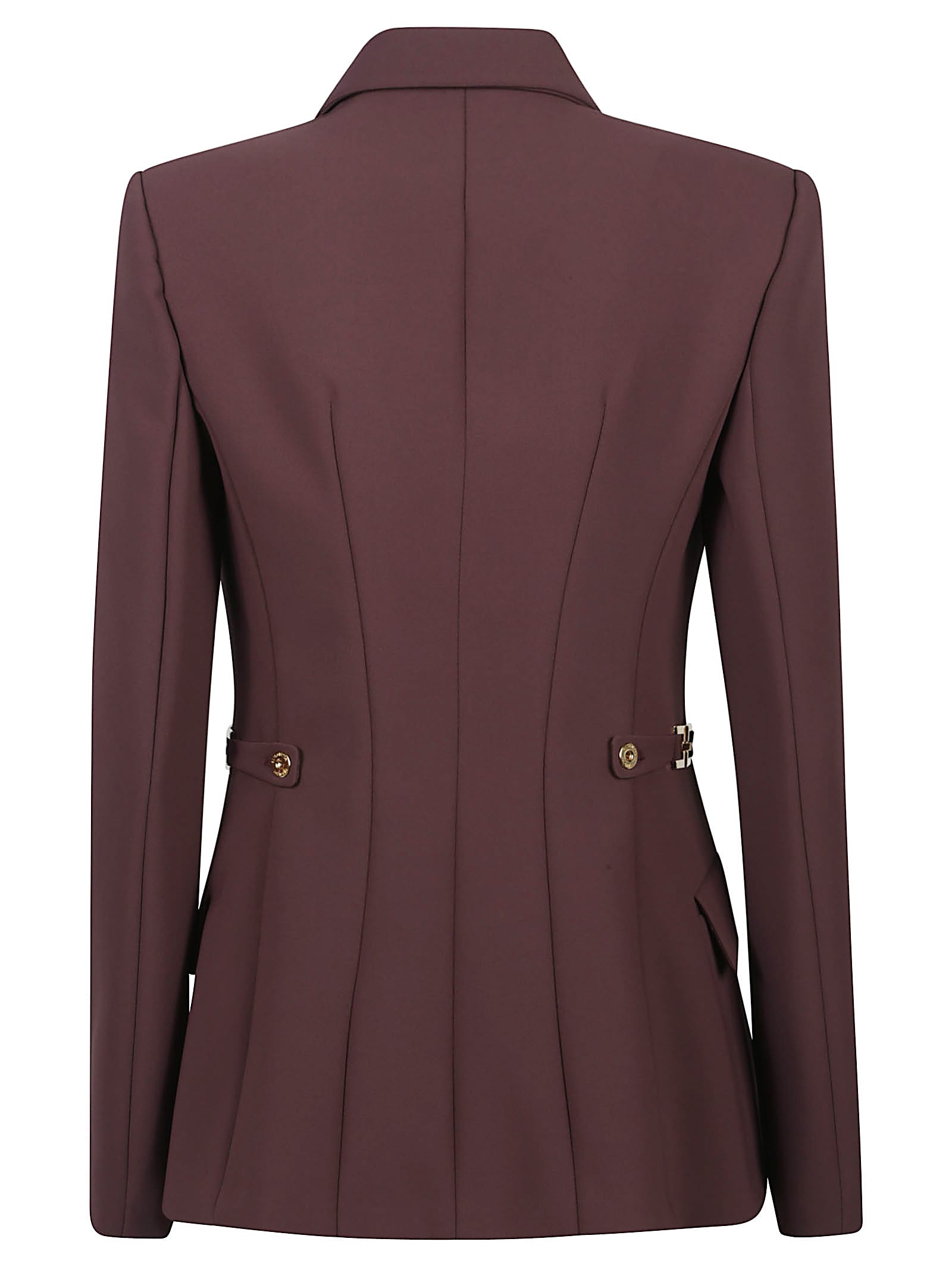 Elisabetta Franchi Burgundy Tailored Blazer With Gold Buttons And Peak Lapels In Purple