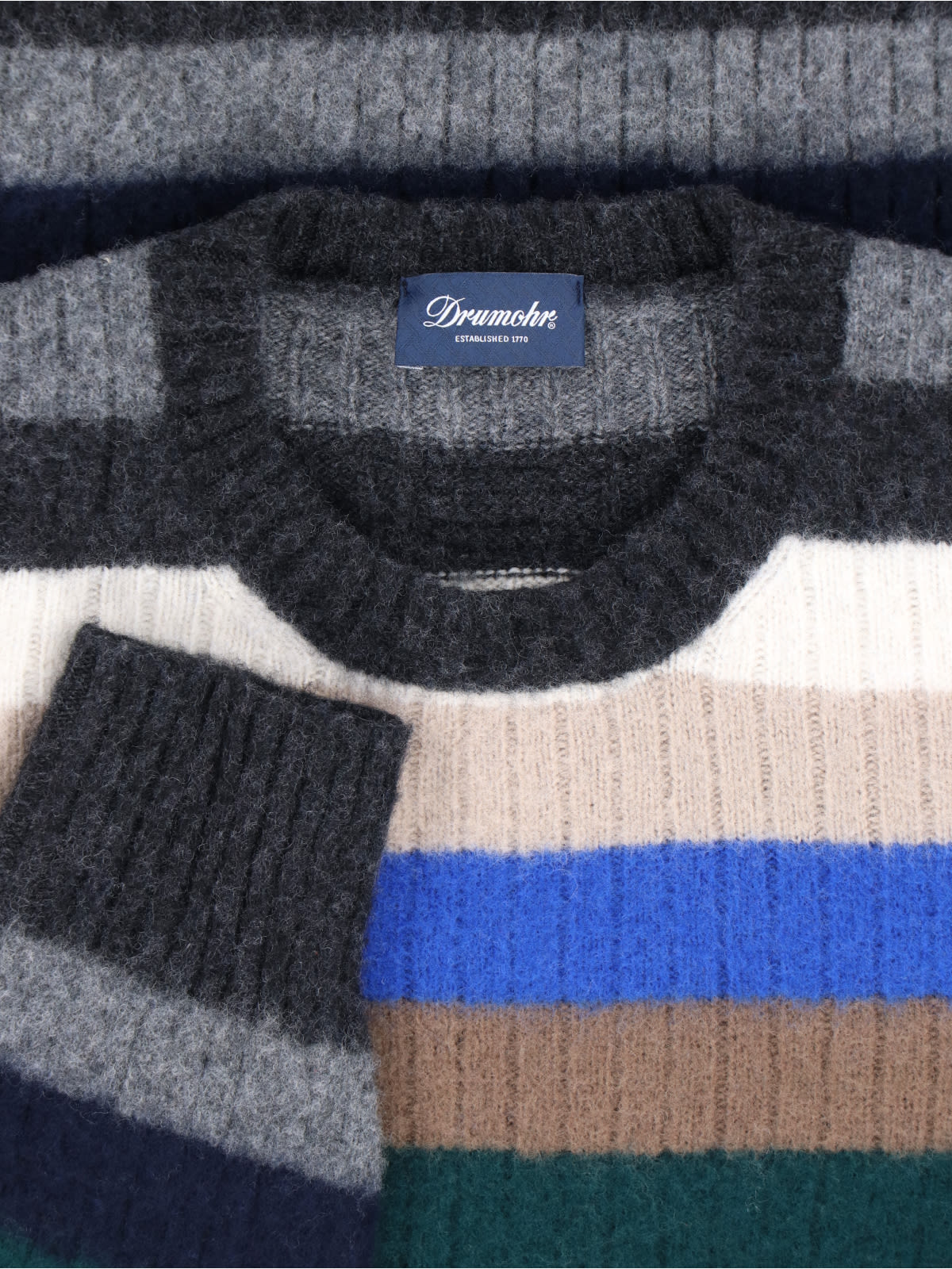 Drumohr Striped Crew Neck Long Sleeve Sweater In Multi