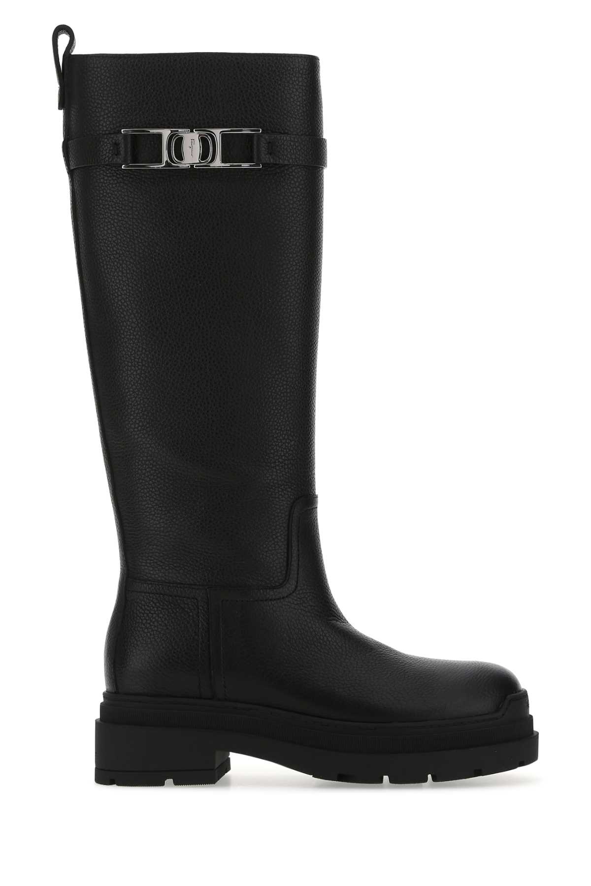 Ferragamo Black Leather Ryder Boots