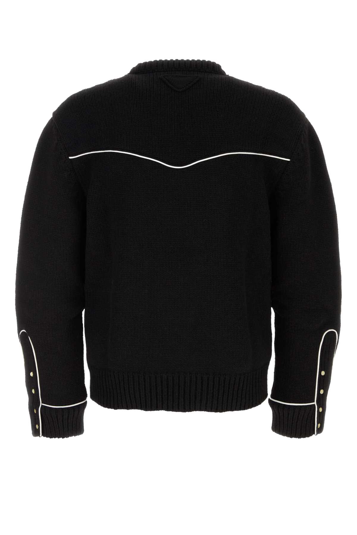 Prada Wool Crew Neck Sweater With Ribbed Cuffs In Black