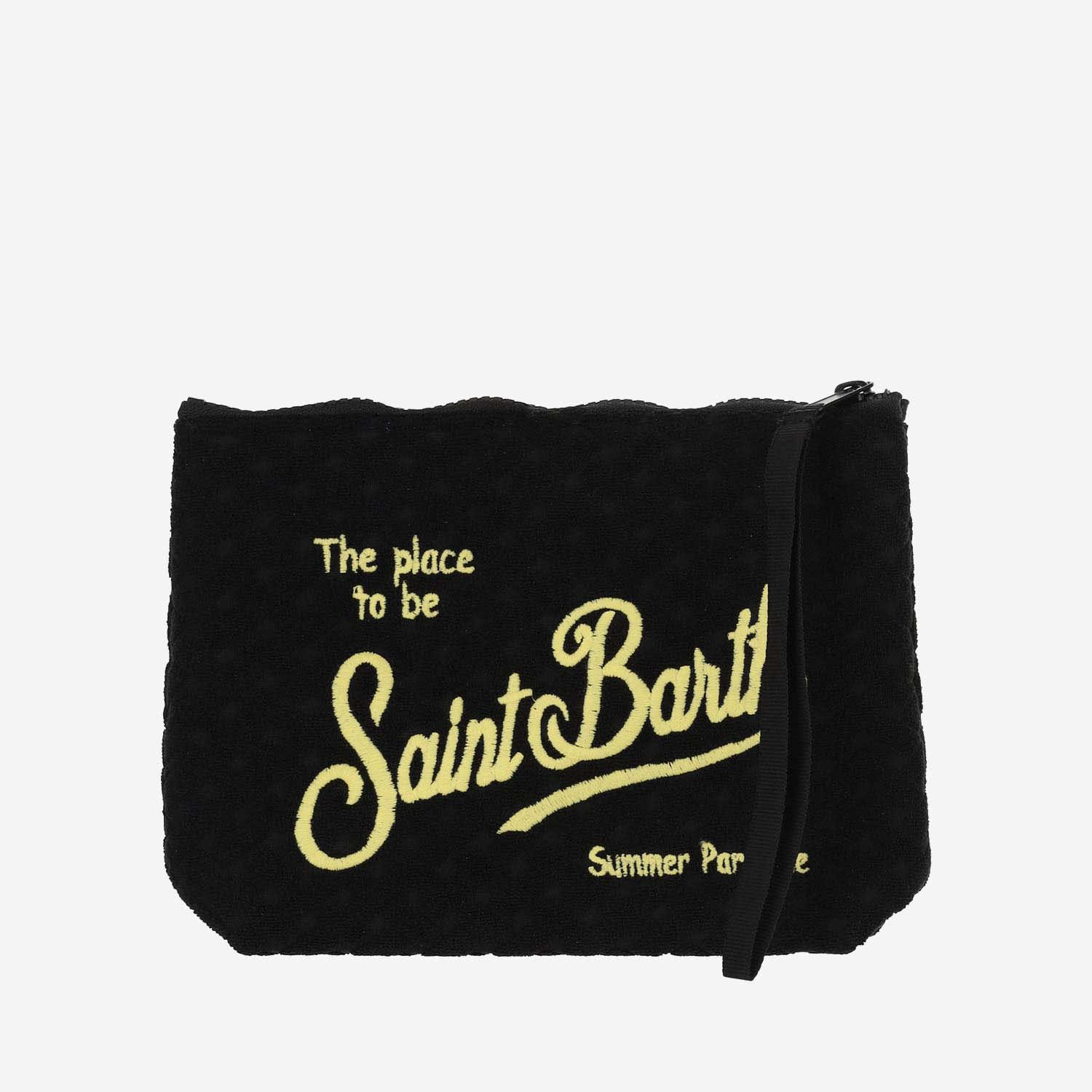 Shop Mc2 Saint Barth Fabric Clutch Bag With Logo In Black