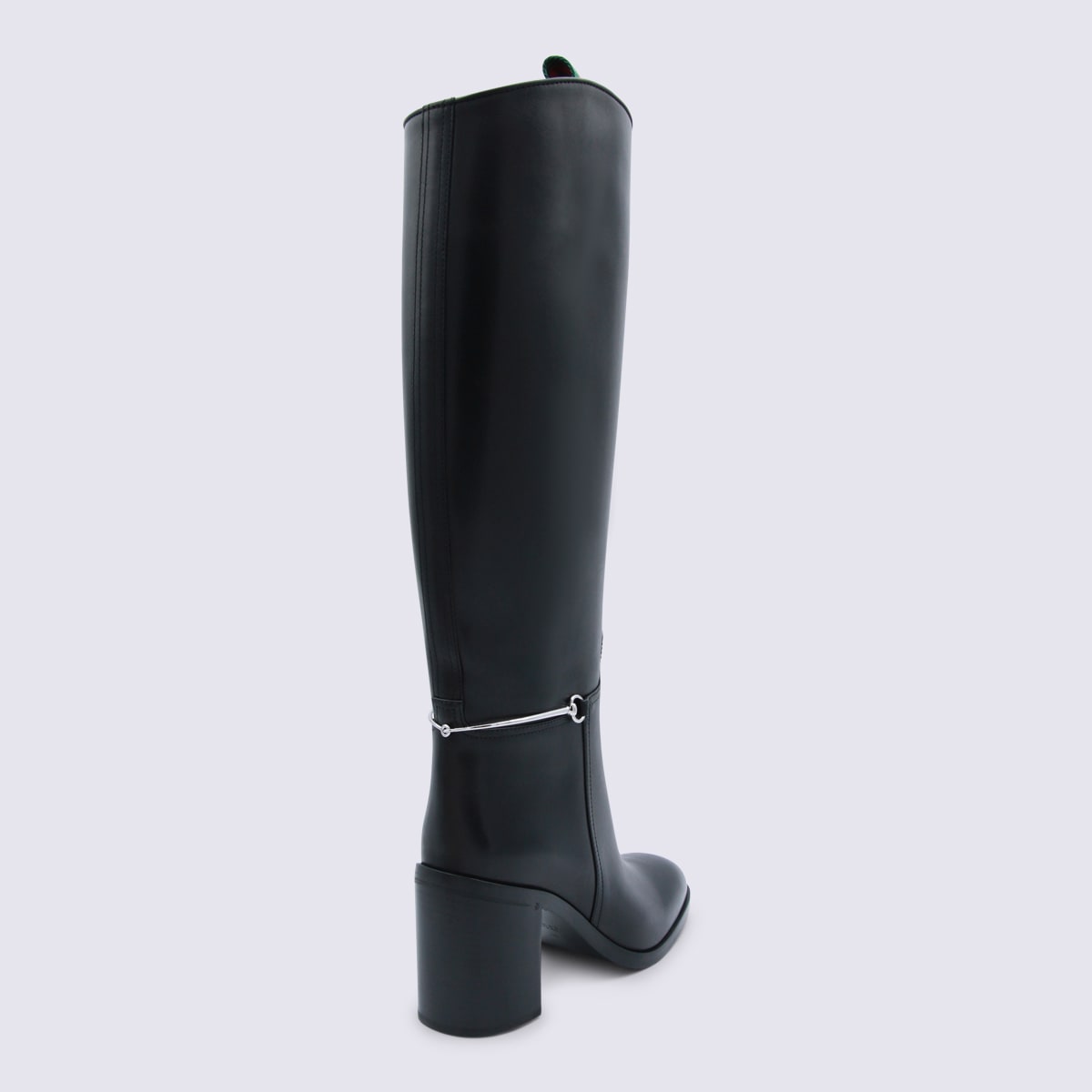 Gucci Women Black Boots With Side Clamp And Web Detail In Leather Woman In Black