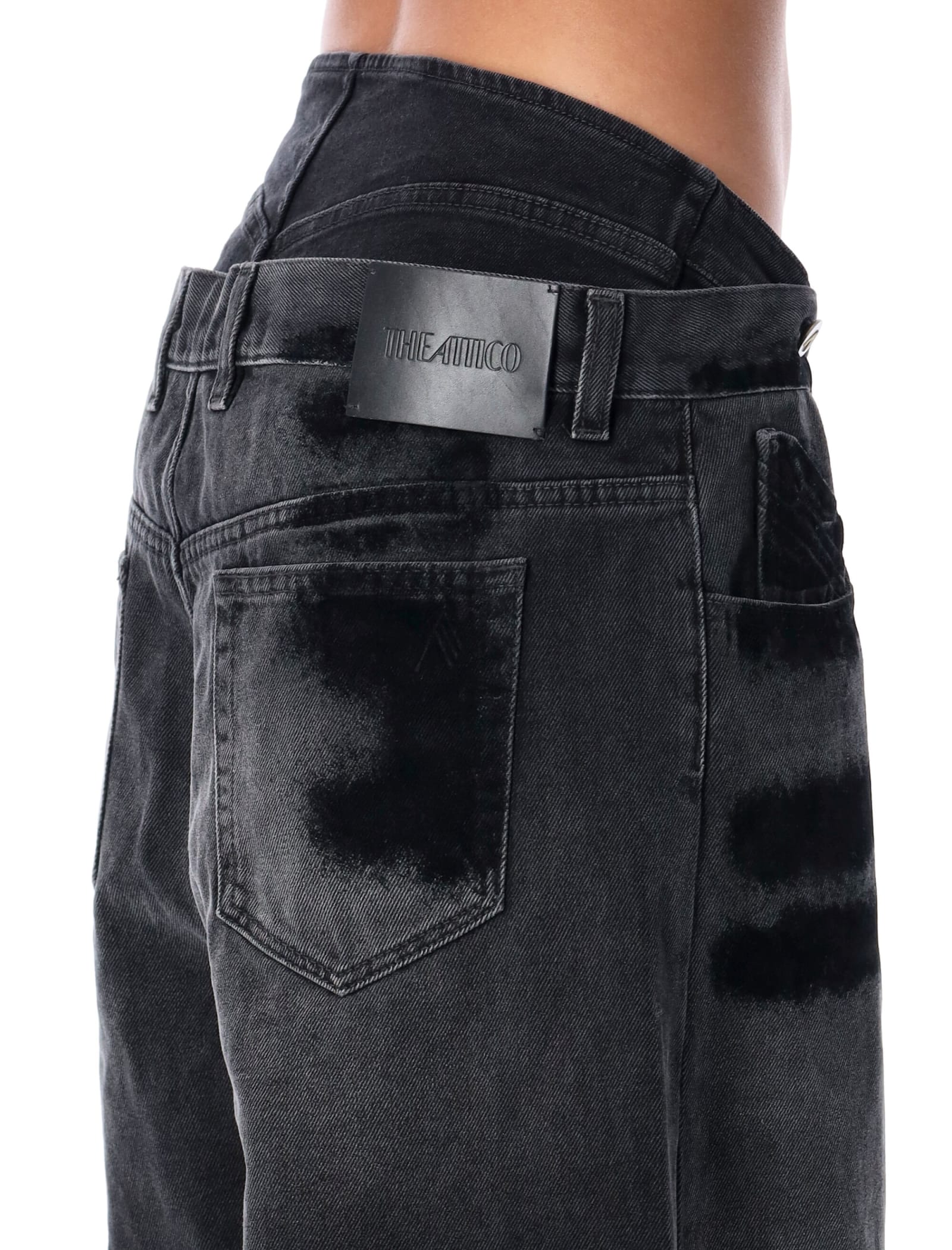 Shop Attico Double Waist Jeans In Black