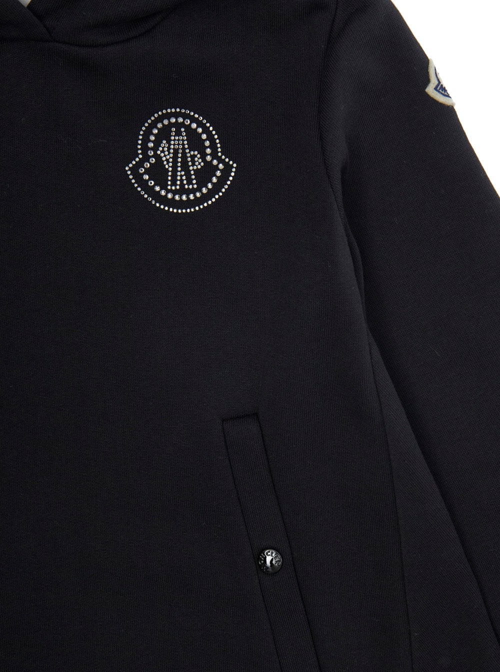 Moncler Black Dress With Patch Logo On The Sleeve In Cotton Girl In Black