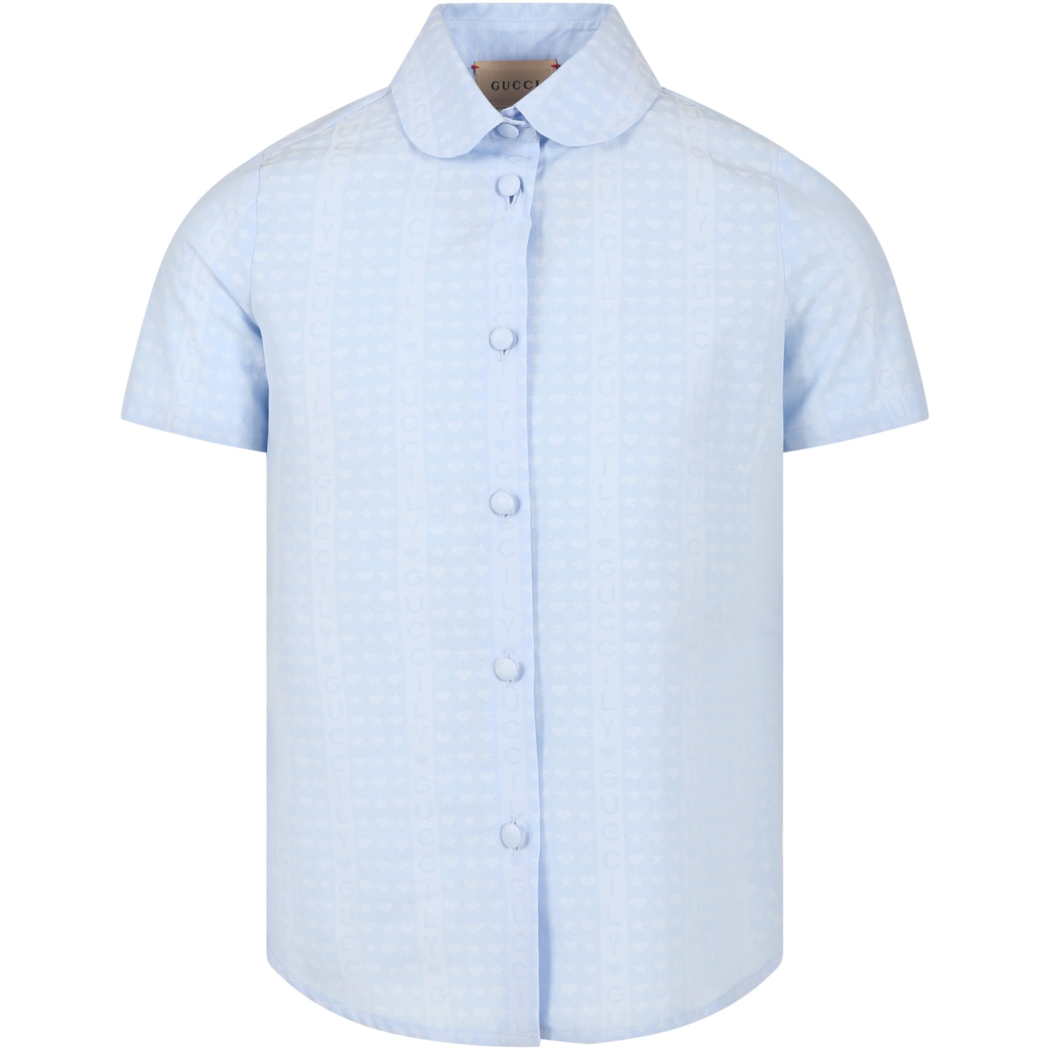 Gucci Kids' Light Blue Shirt For Girl With Ly Writing