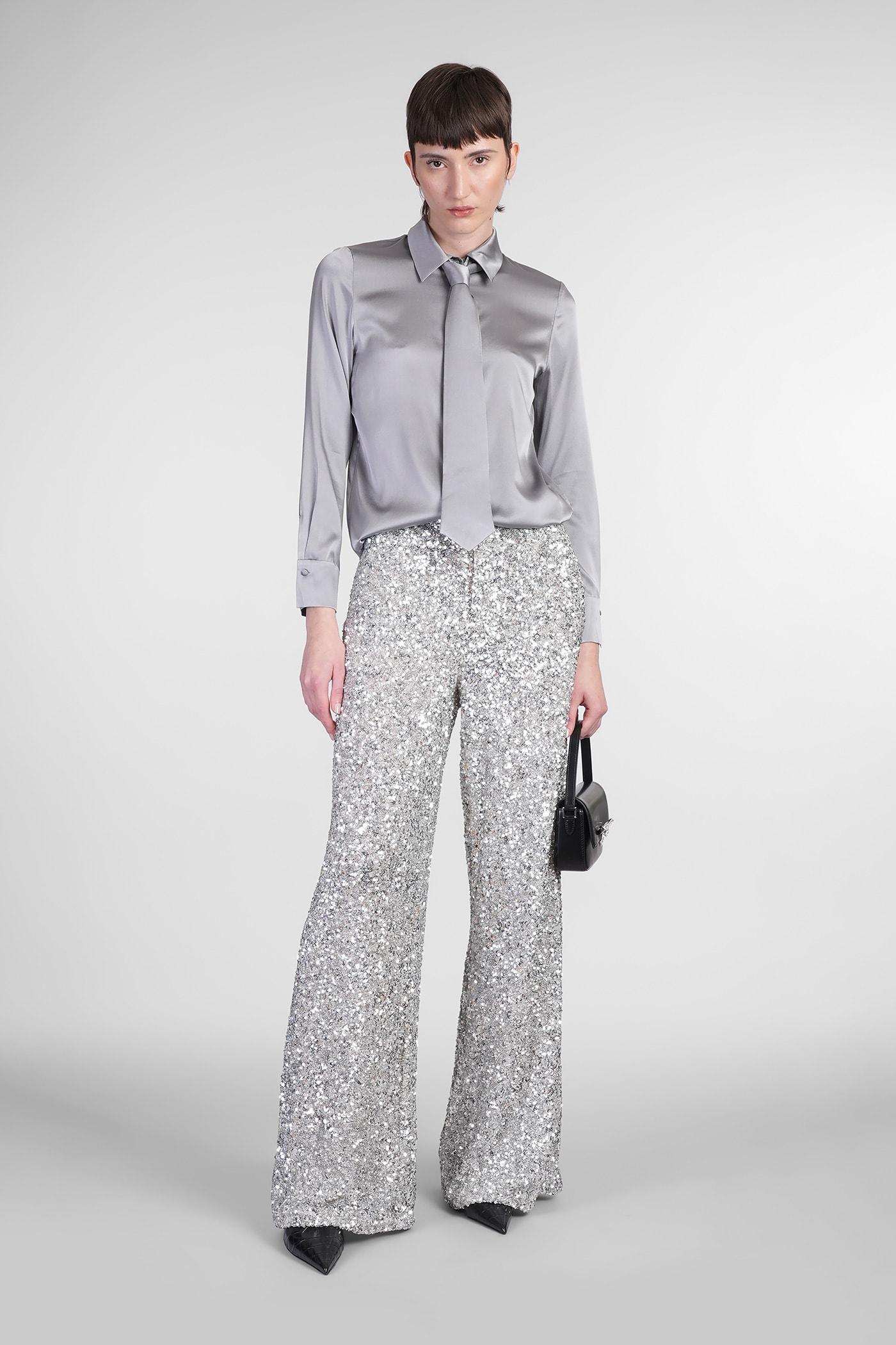 Shop Alice And Olivia Mame Pants In Silver Polyester