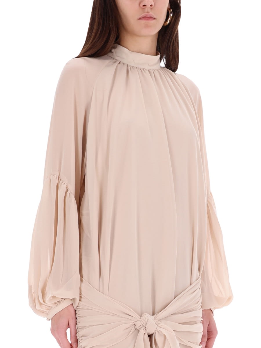 Rotate Birger Christensen Rotate Birgerchristensen Chiffon Dress With Shoulder Straps And Tie In Neutral