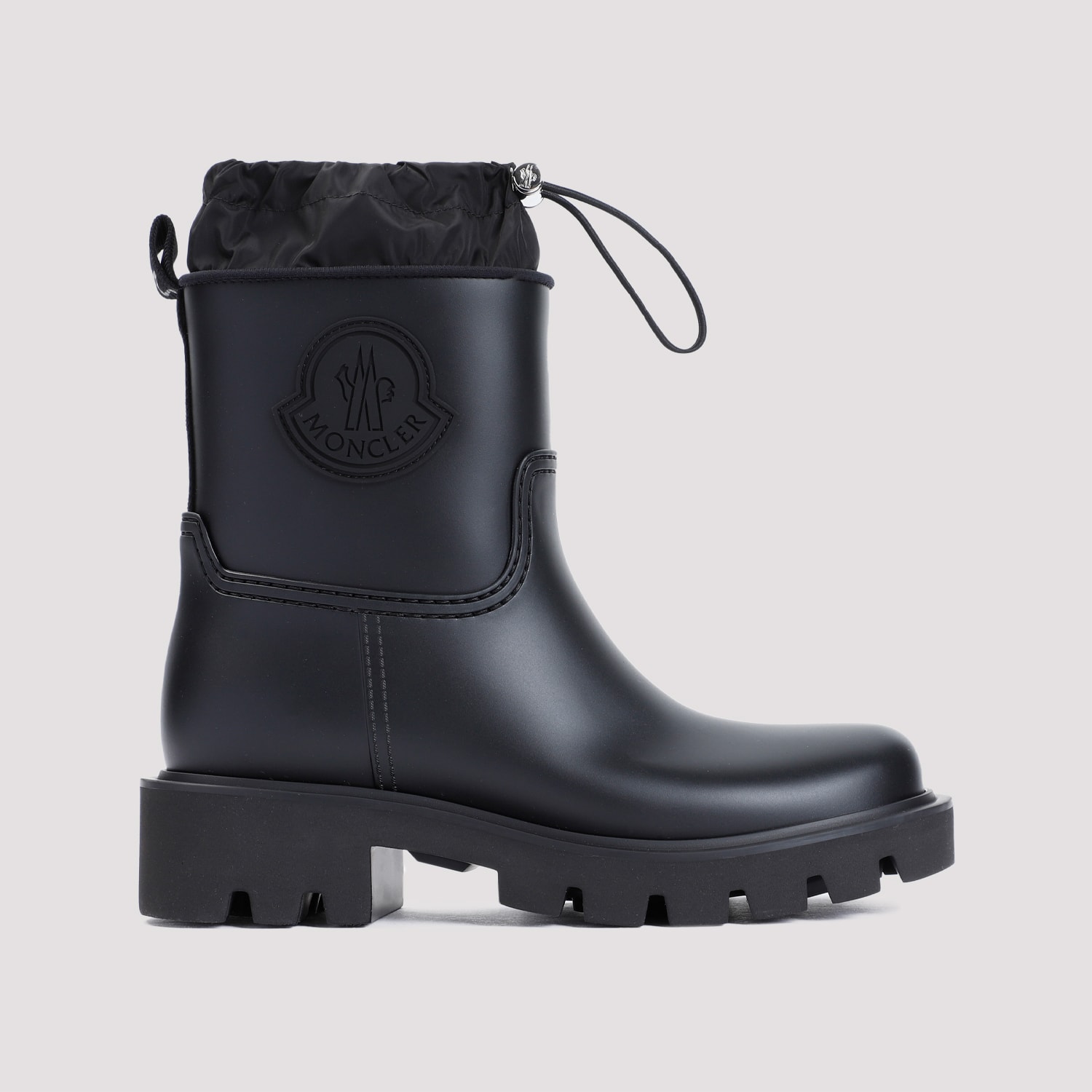 Moncler Women 'kickstream' Black Boots With Low Block Heel And Tonal Logo Patch On The Side In Tech In Black