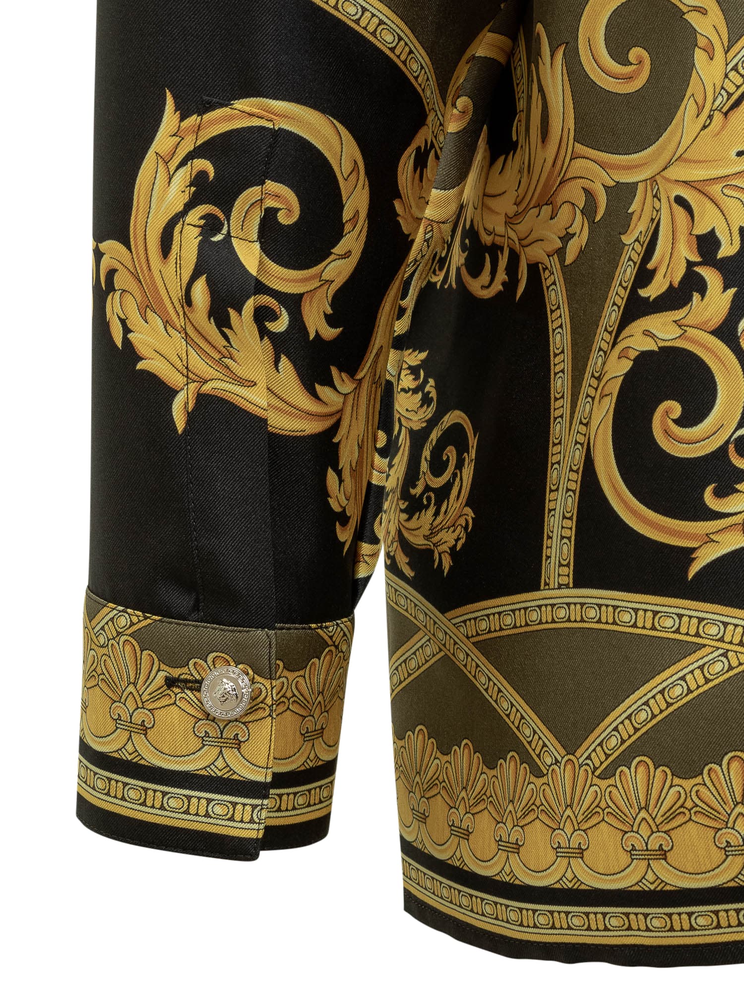 Shop Versace Shirt With La Coupe Des Dieux Print In Black-dark Olive-gold