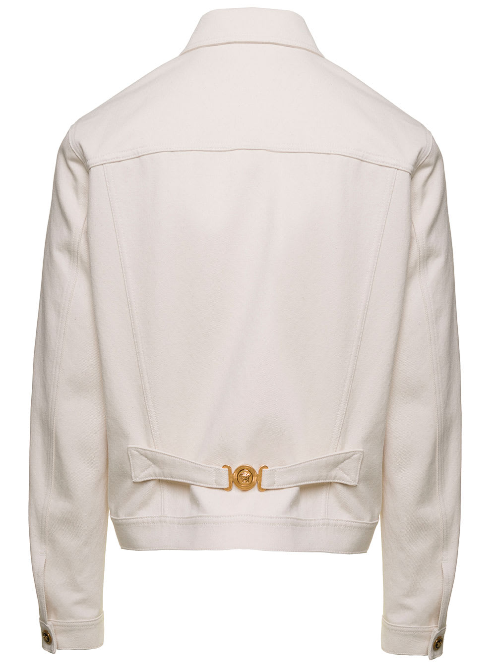 Shop Versace Denim Jacket With Medusa Head Buttons In White Cotton Man In Beige