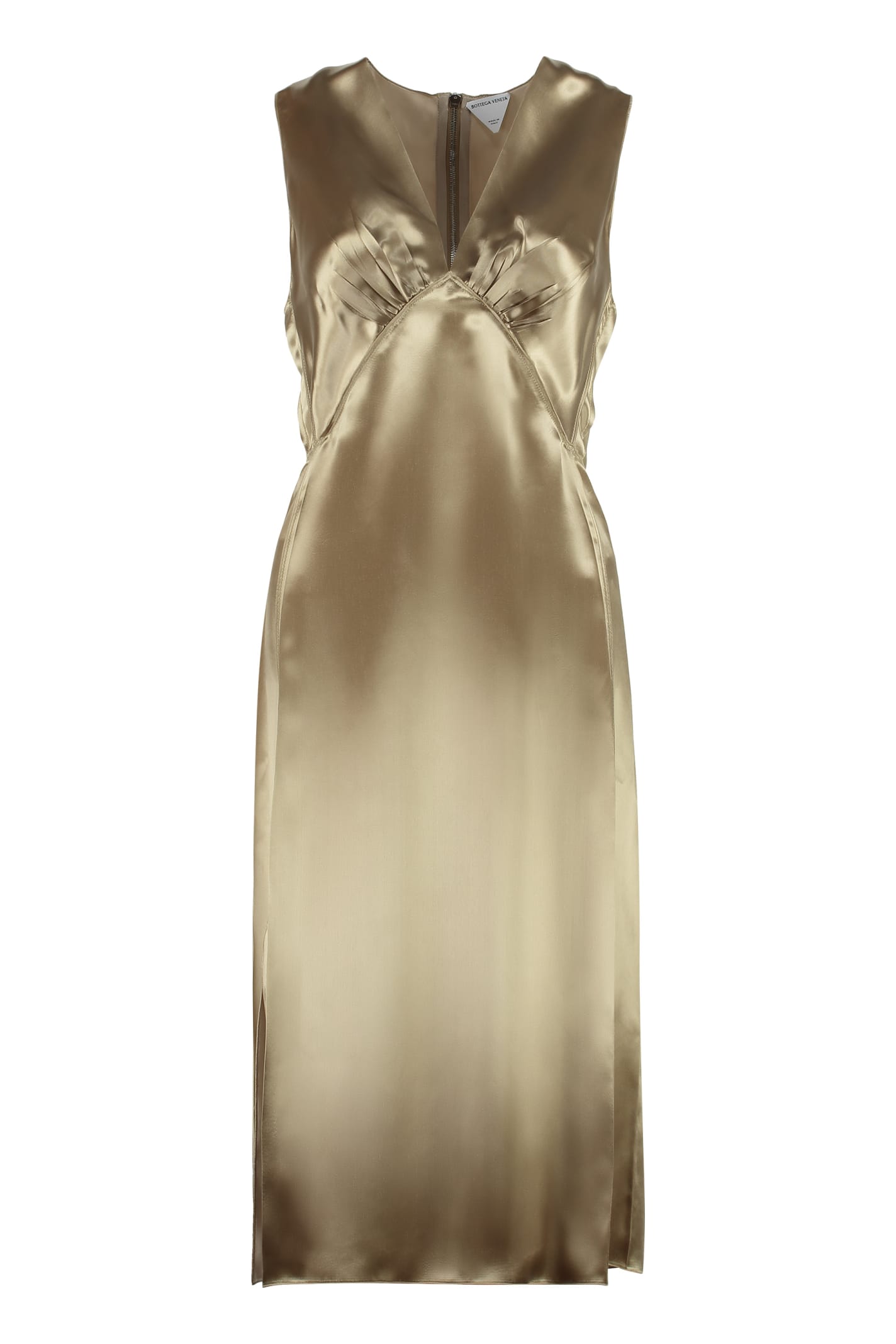 Shop Bottega Veneta Satin Dress In Gold