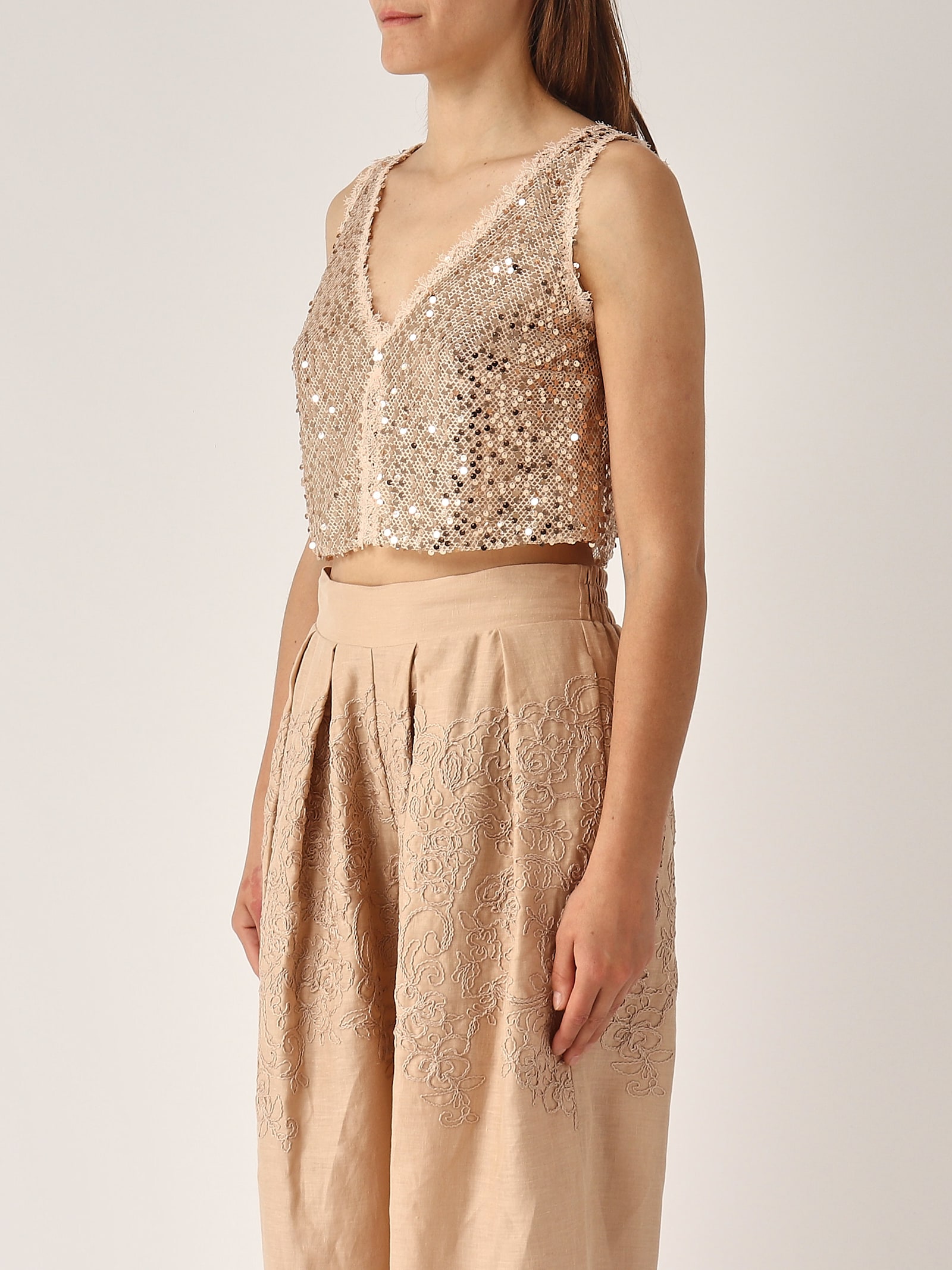 Ermanno Scervino Top Full Paillettes Tank Top In Neutral