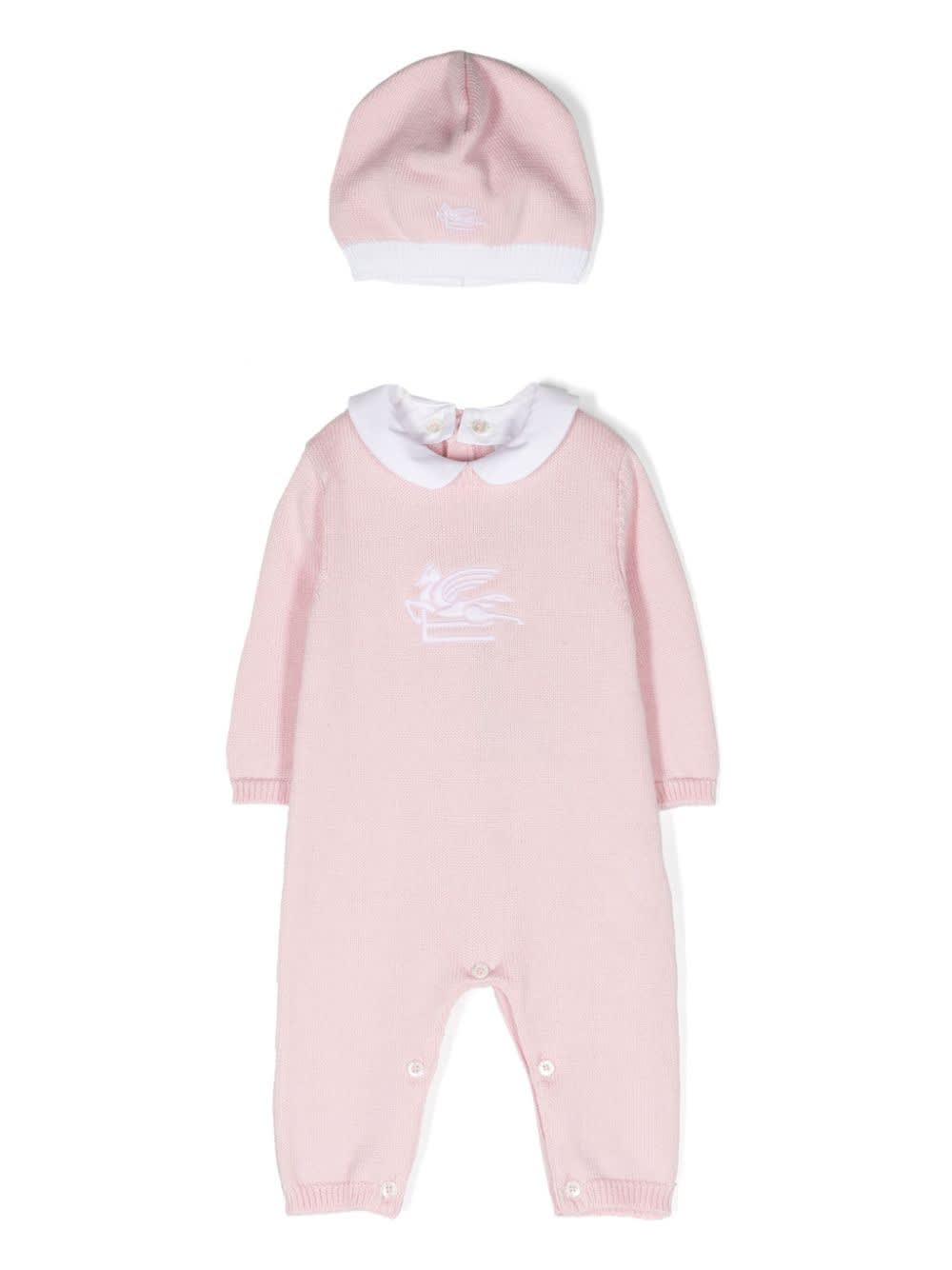Shop Etro Pegasus Onesie Set With Embroidery In Pink