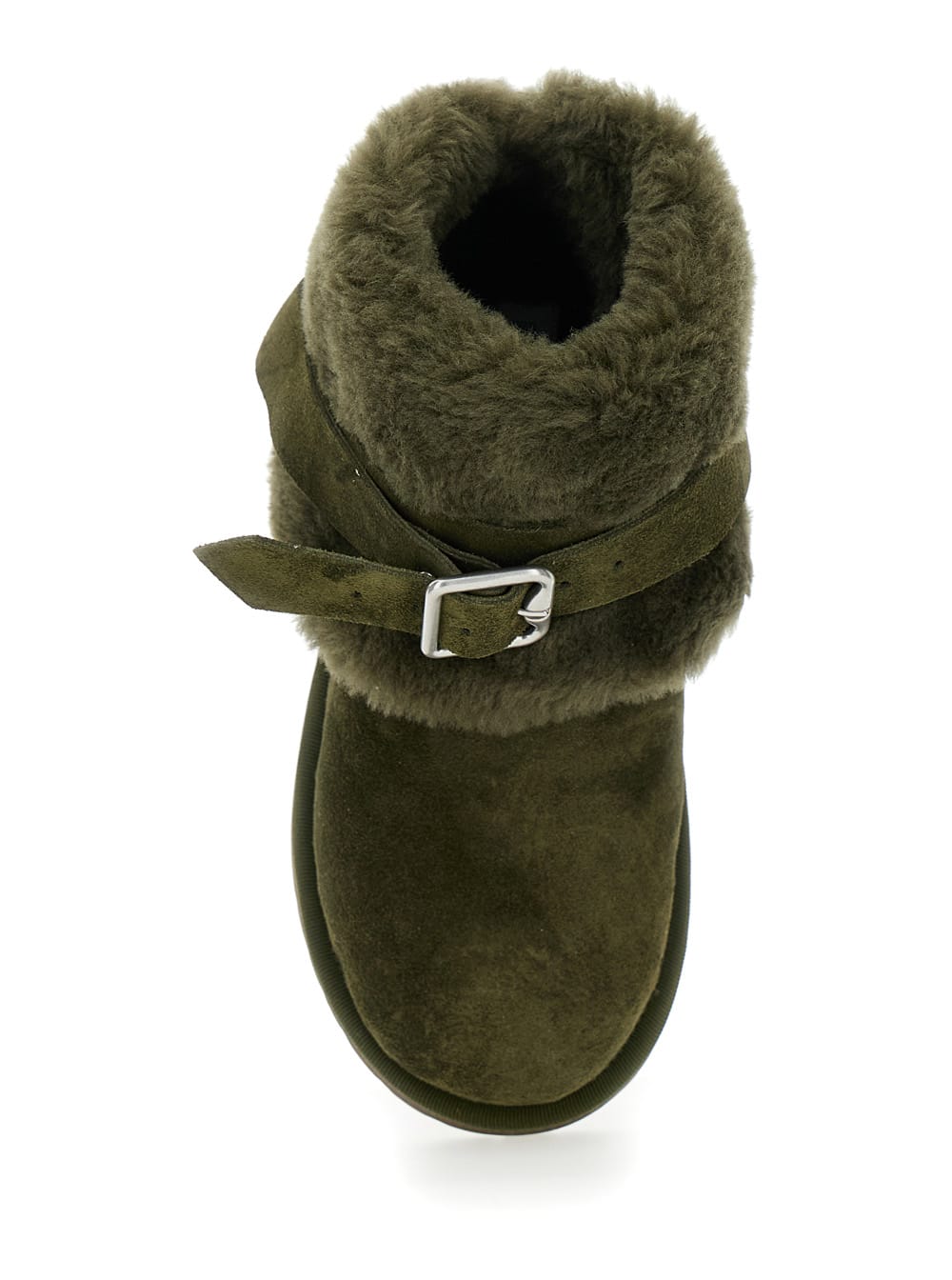 Burberry Snug Green Ankle Boots With Strap In Suede And Shearling In Green