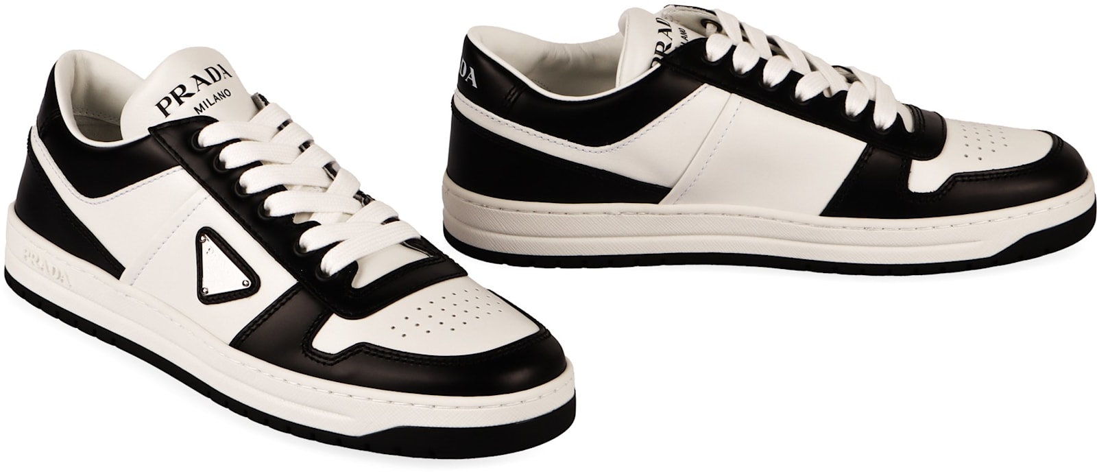 Shop Prada Downtown Leather Low-top Sneakers In White