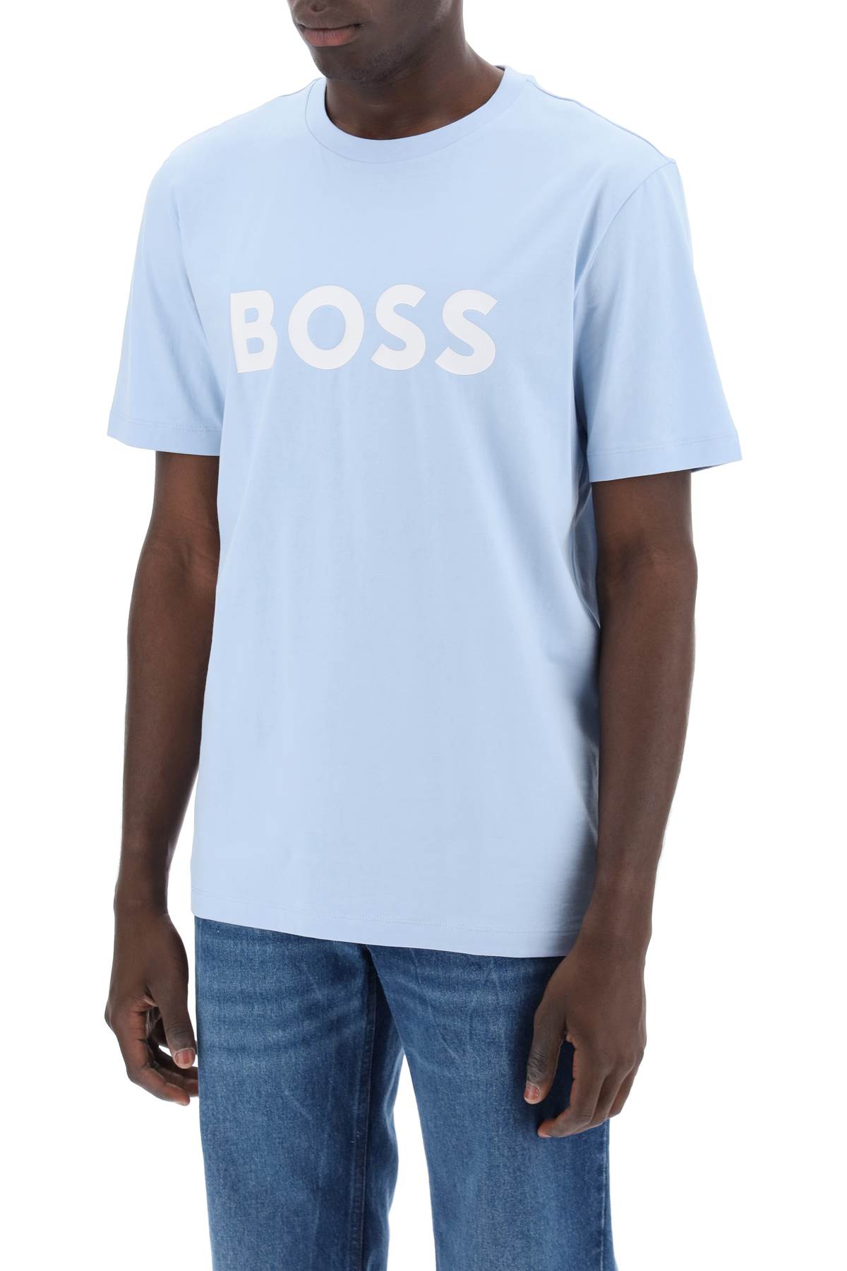 Shop Hugo Boss Tiburt 354 Logo Print T-shirt In Lightpastel Blue (light Blue)