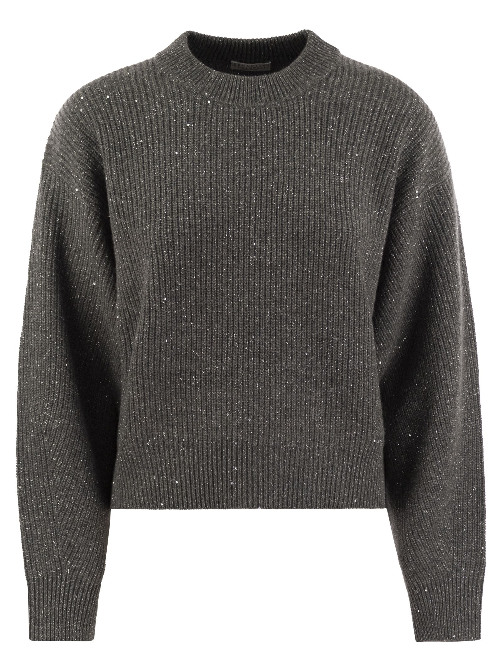 Shop Brunello Cucinelli Dazzling Ribbed Sweater In Cashmere And Wool In Anthracite