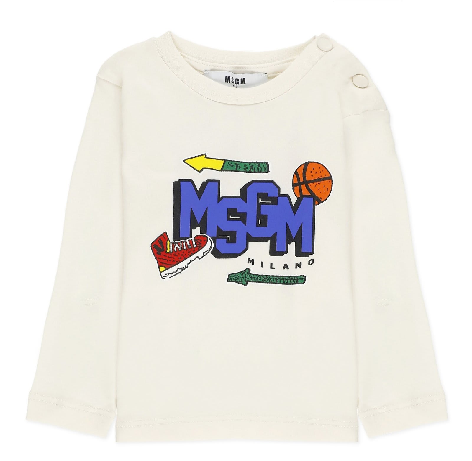 Shop Msgm Logo Printed Crewneck T-shirt In Beige