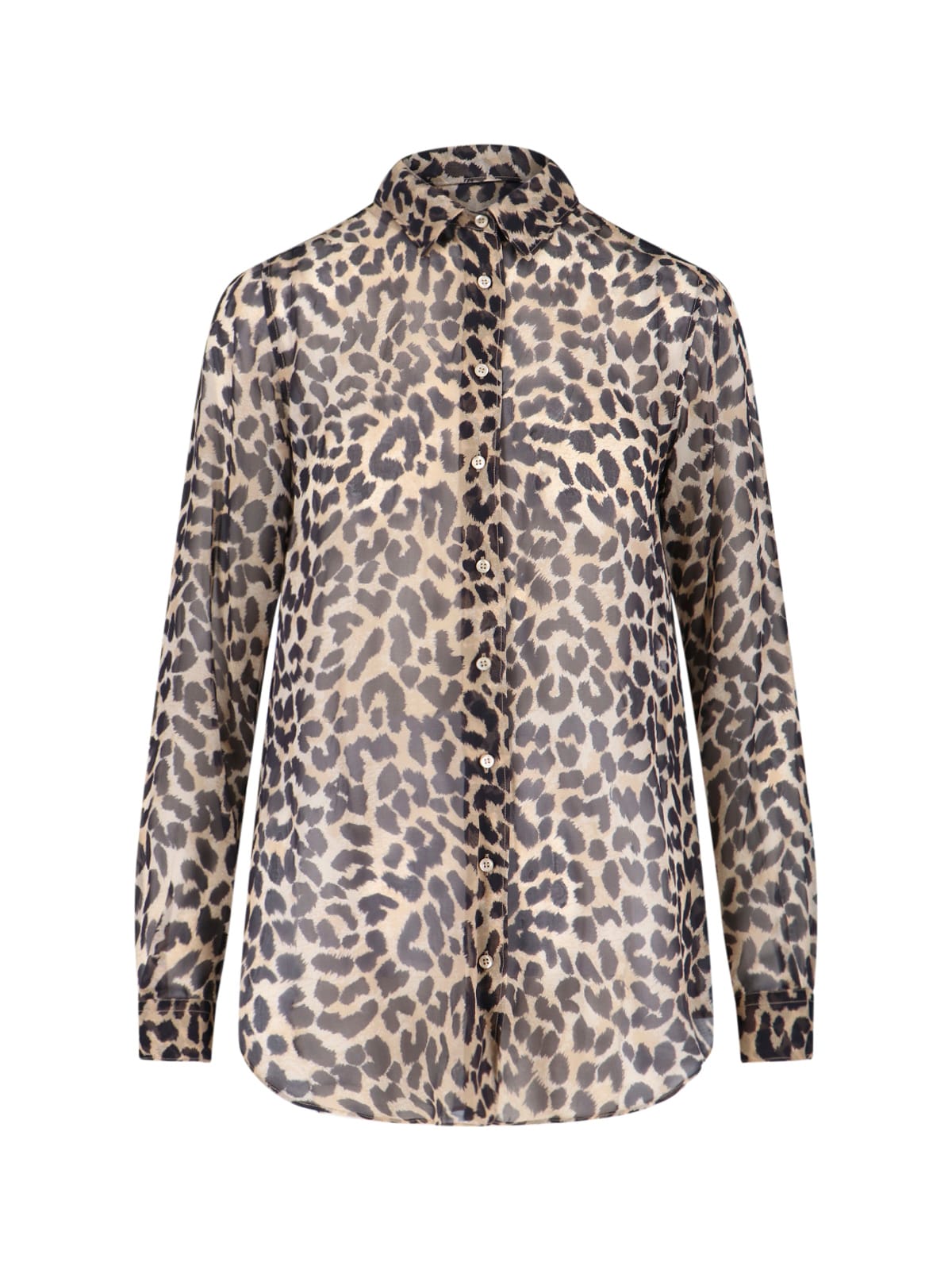 Aspesi Animal Print Collared Neck Long Sleeves Top In Brown