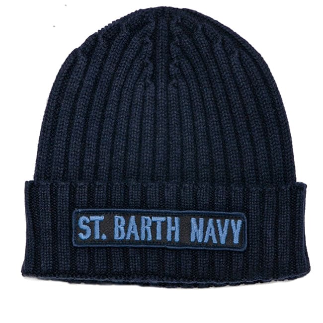 Blended Cashmere Hat With St. Barth Navy Patch