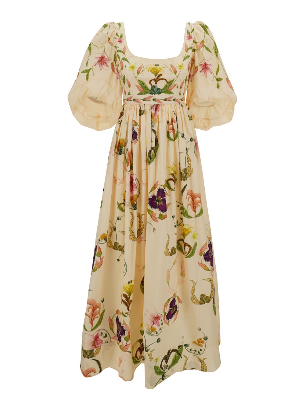 AGUA BY AGUA BENDITA WHITE CREAM VIVIANNE MARINA LONG DRESS WITH FLORAL PATTERN ALL-OVER IN COTTON WOMAN