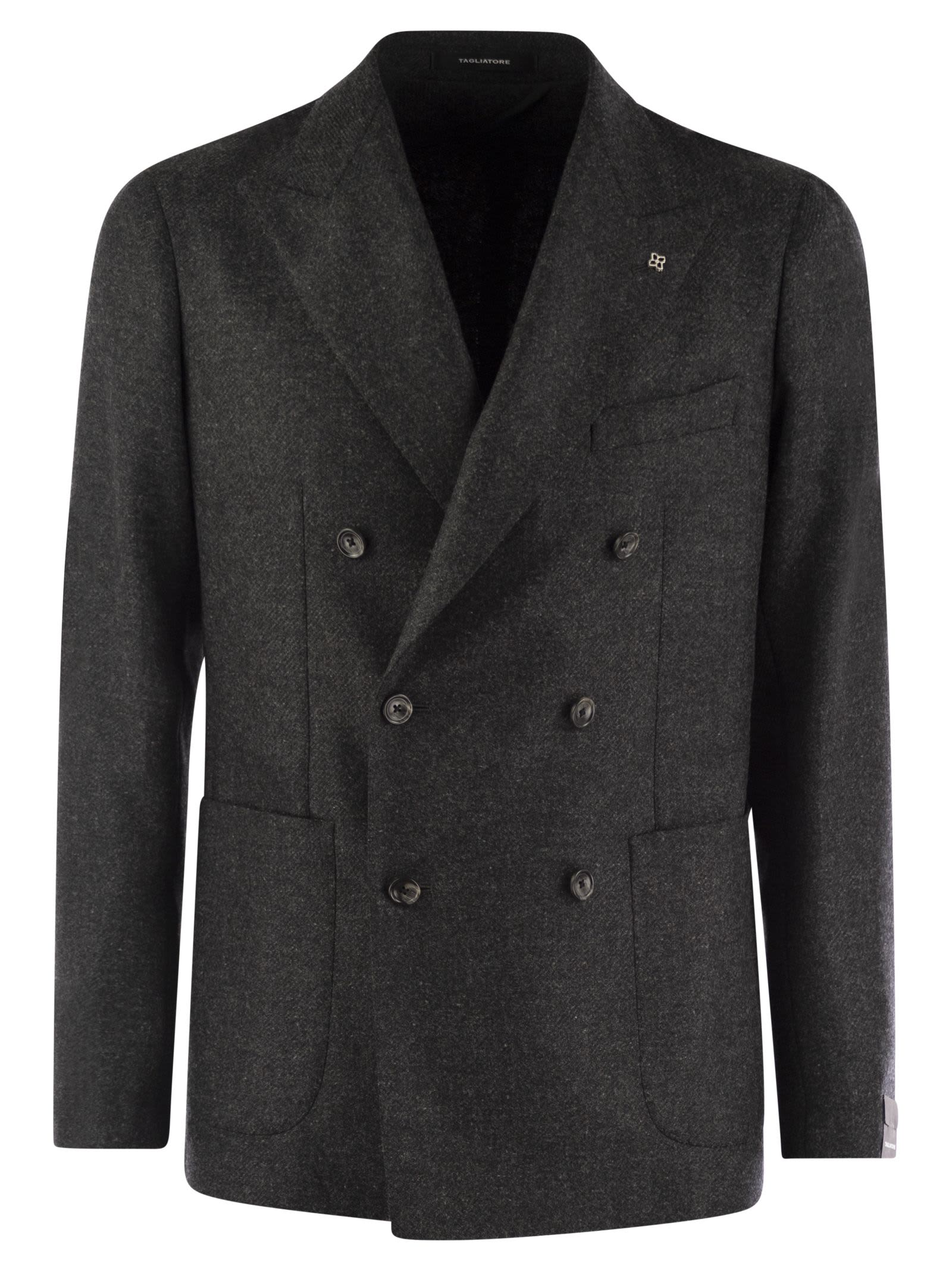 Shop Tagliatore Wool And Cashmere Double-breasted Jacket In Anthracite