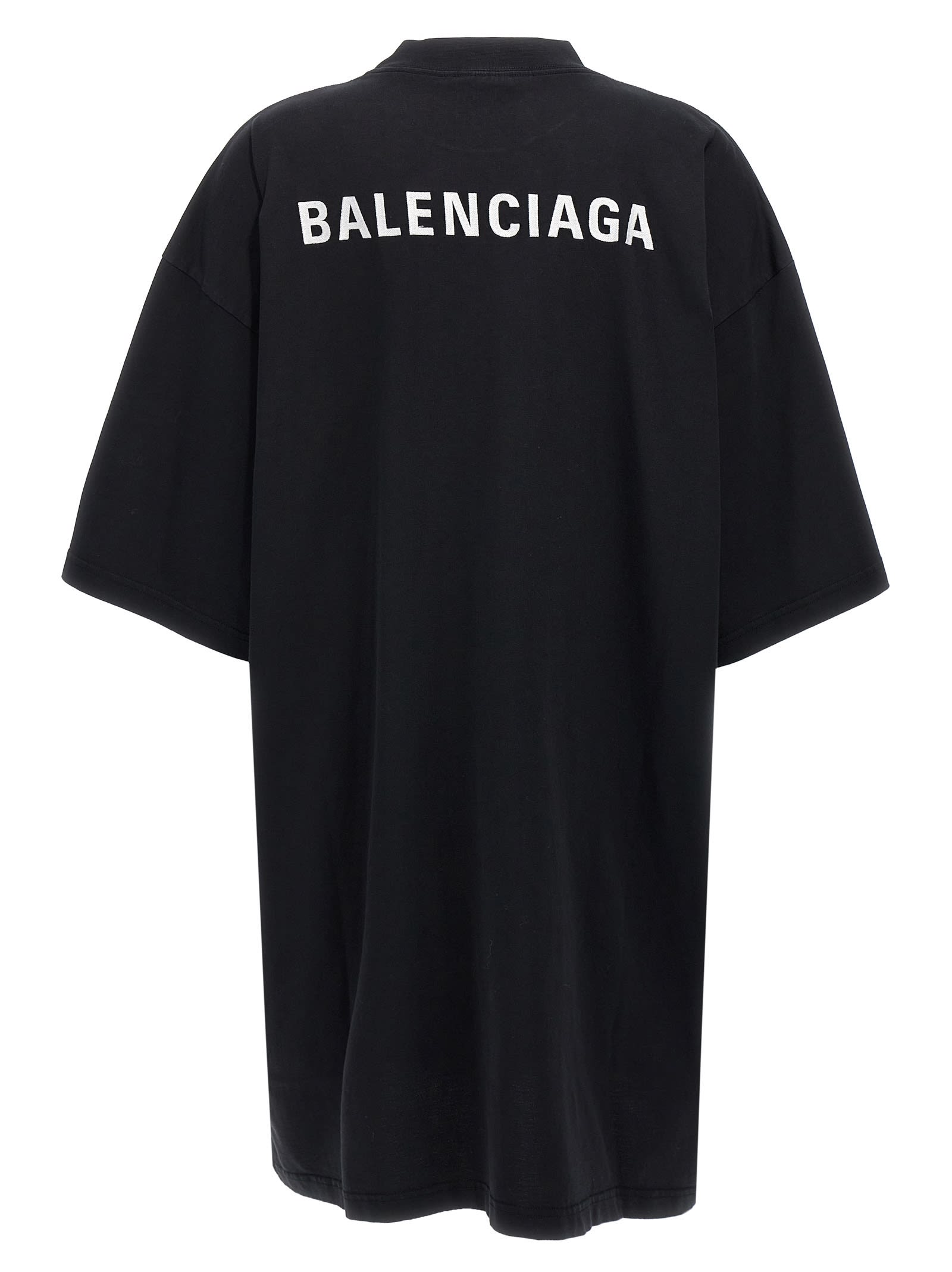 Shop Balenciaga Logo Embroidery Dress In Black