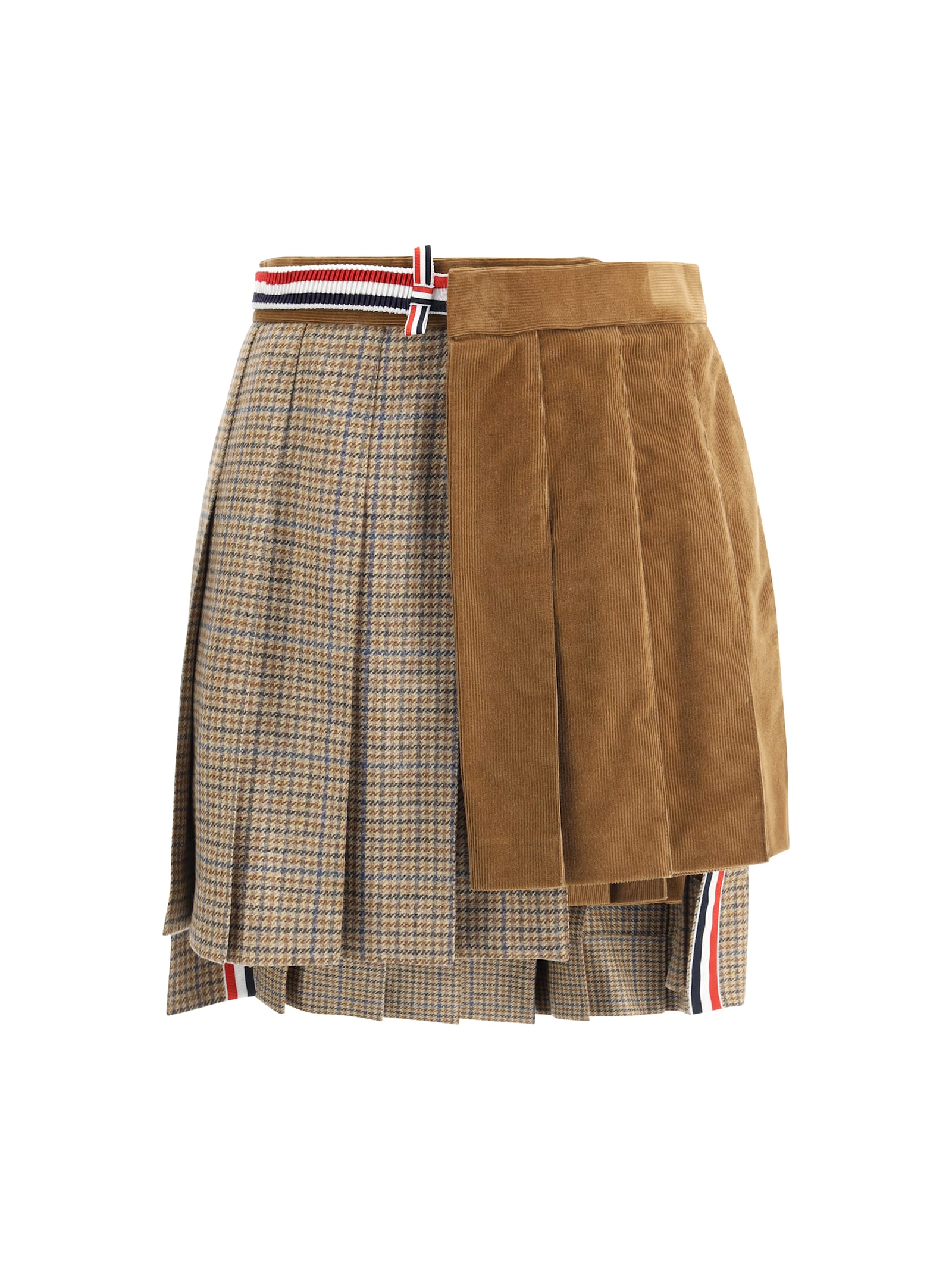 Thom Browne Pleated Miniskirt In Brown