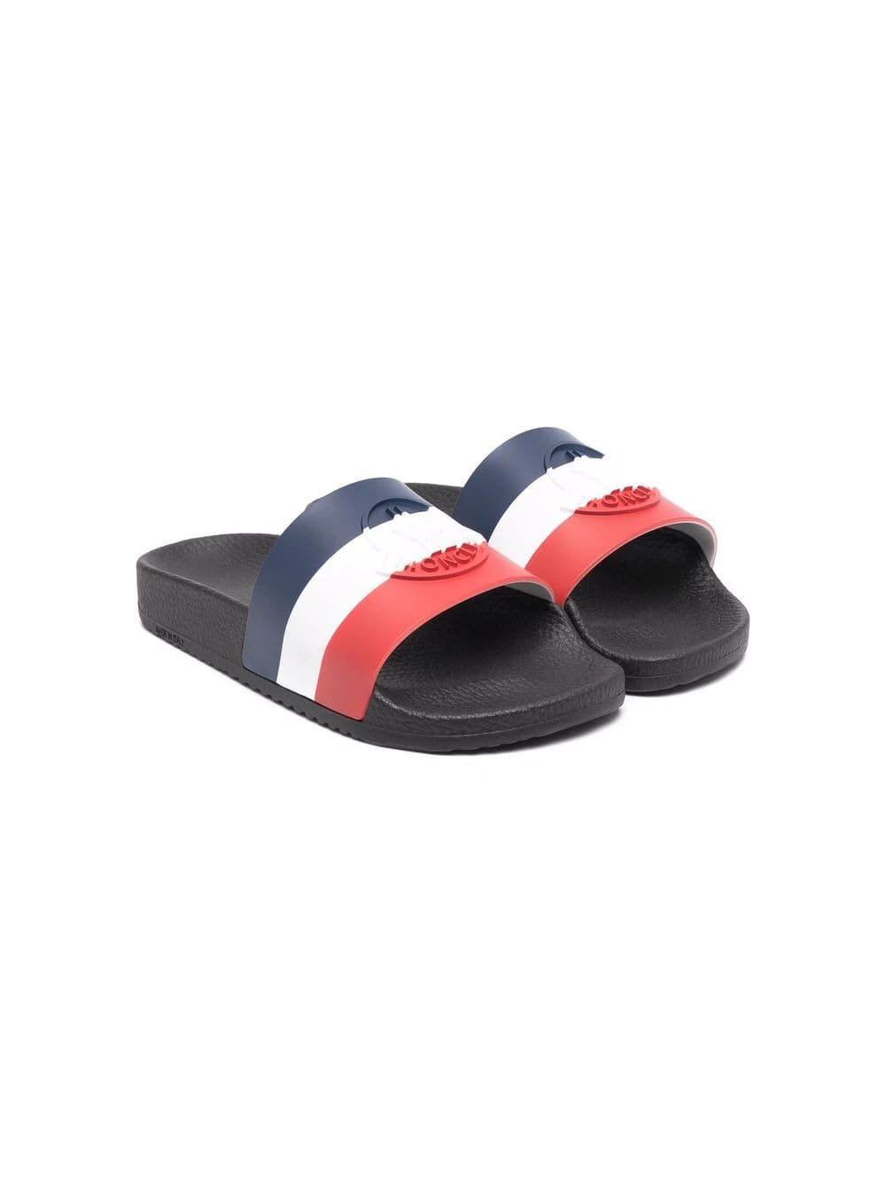 Moncler Kids Black Slipper With Tricolor Band