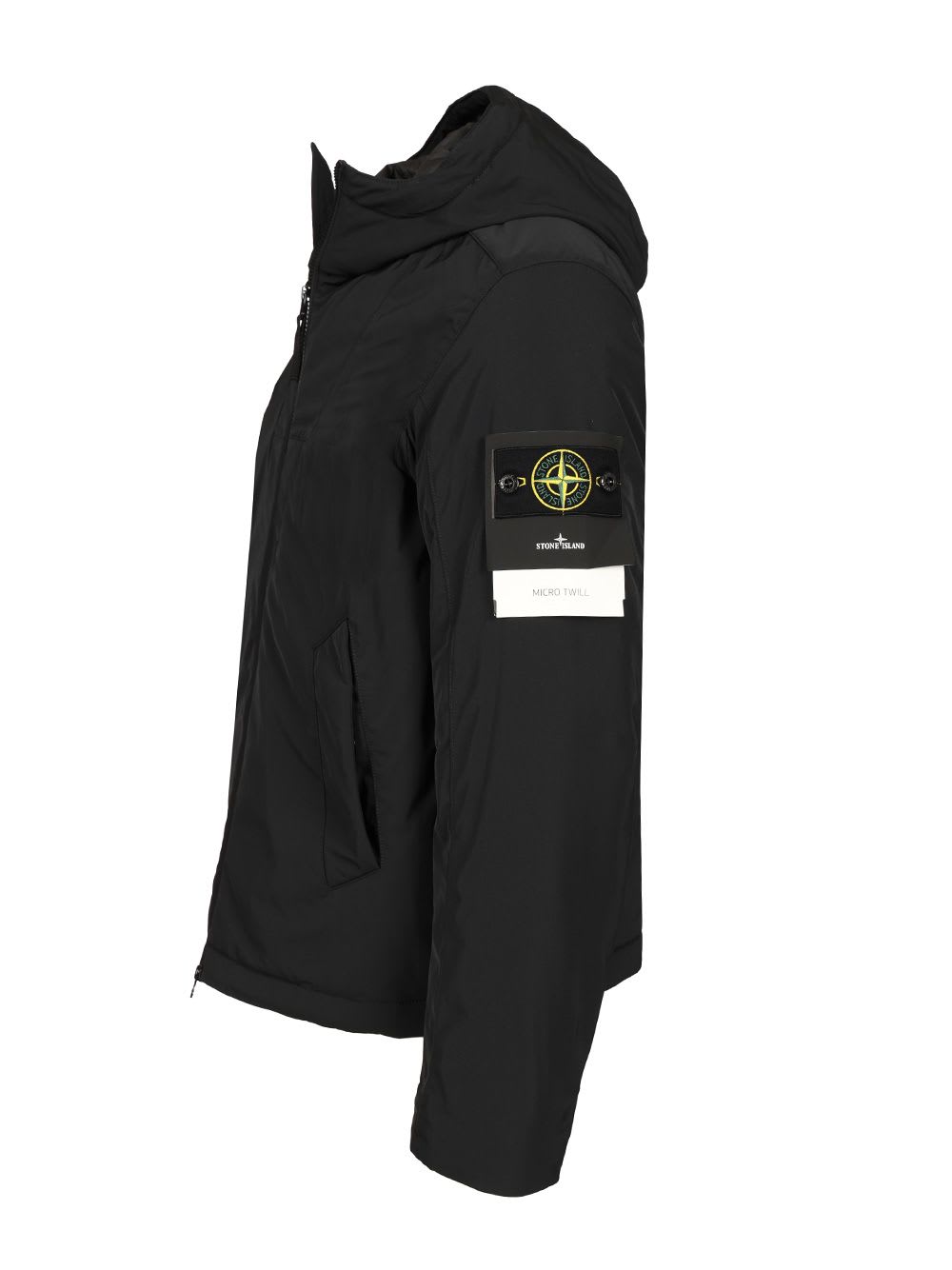 Stone Island Micro Twill Padded Hooded Jacket In Black