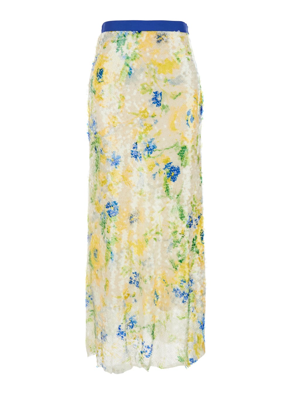 Msgm Multicolor Skirt With Floral Motif And All-over Applied Sequins In Fabric Woman In Multicolor
