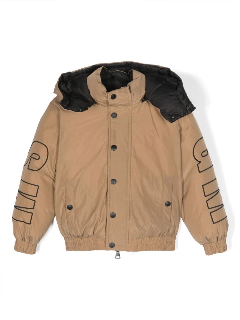 MSGM BEIGE AND BLACK PUFFER JACKET WITH LOGO