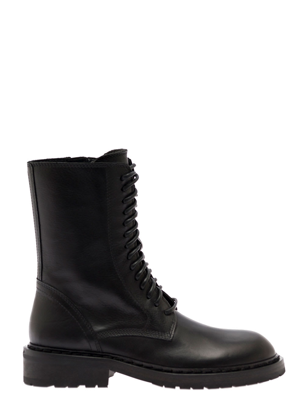 Ann Demeulemeester Black Lace-up Combat Boots In Leather Woman In Black