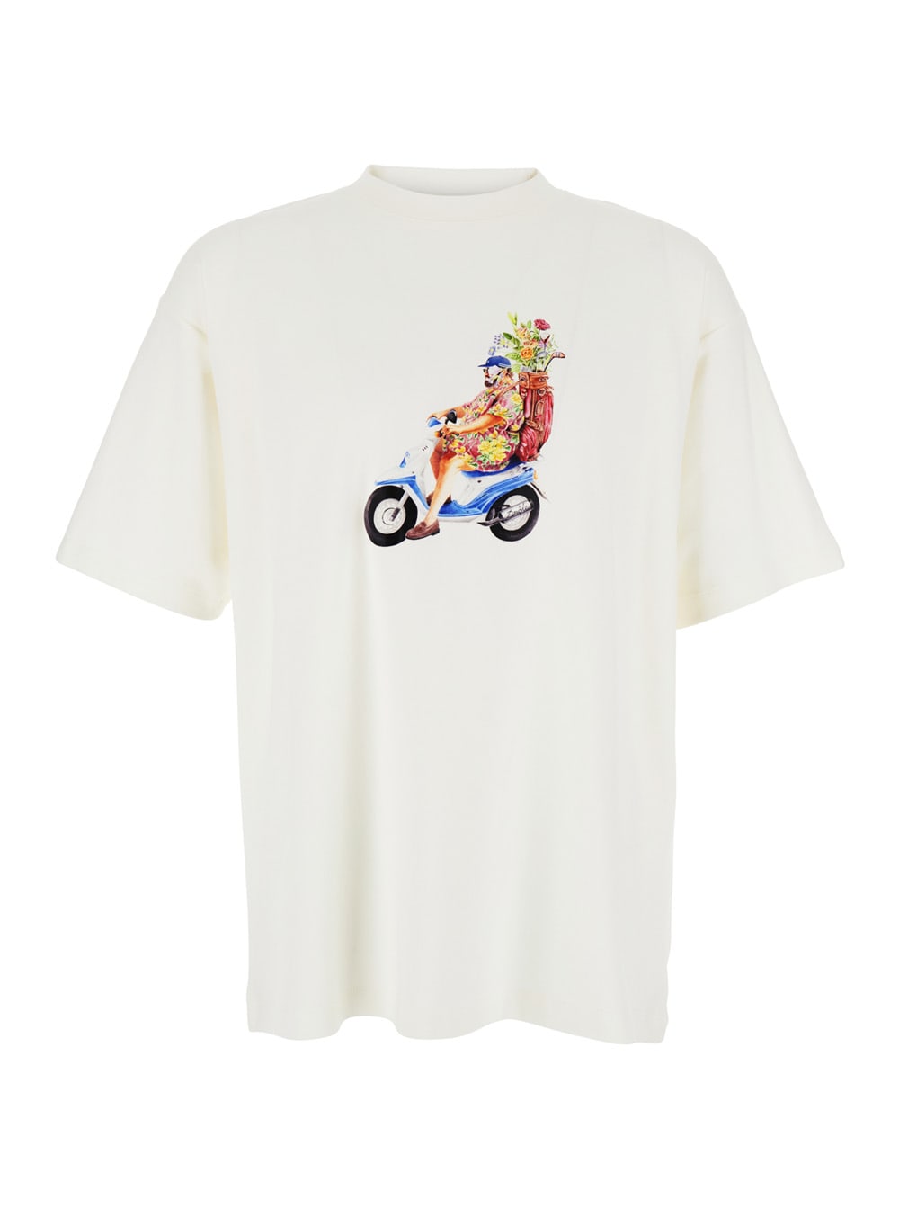 le T-shirt Golfeur White Crewneck T-shirt With Print On The Front In Cotton Man