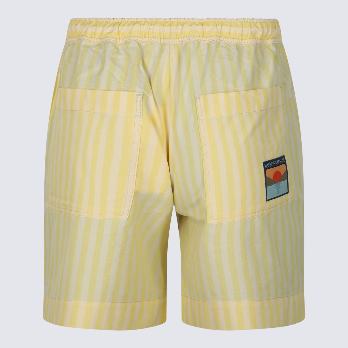 Shop Maison Kitsuné Light Yellow Cotton Shorts In Light Yellow Stripes