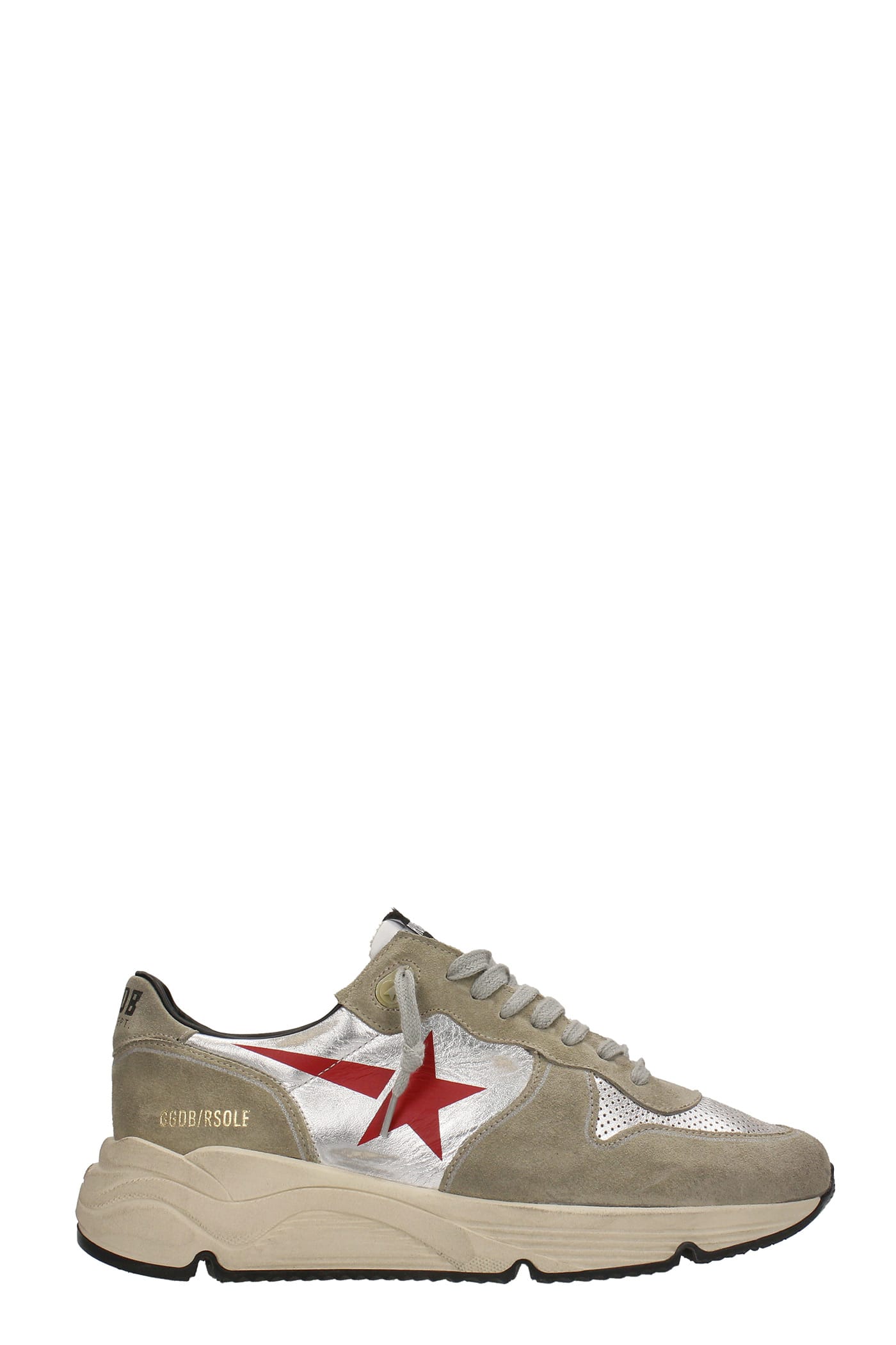 Golden Goose Running Sneakers In Silver Suede And Fabric