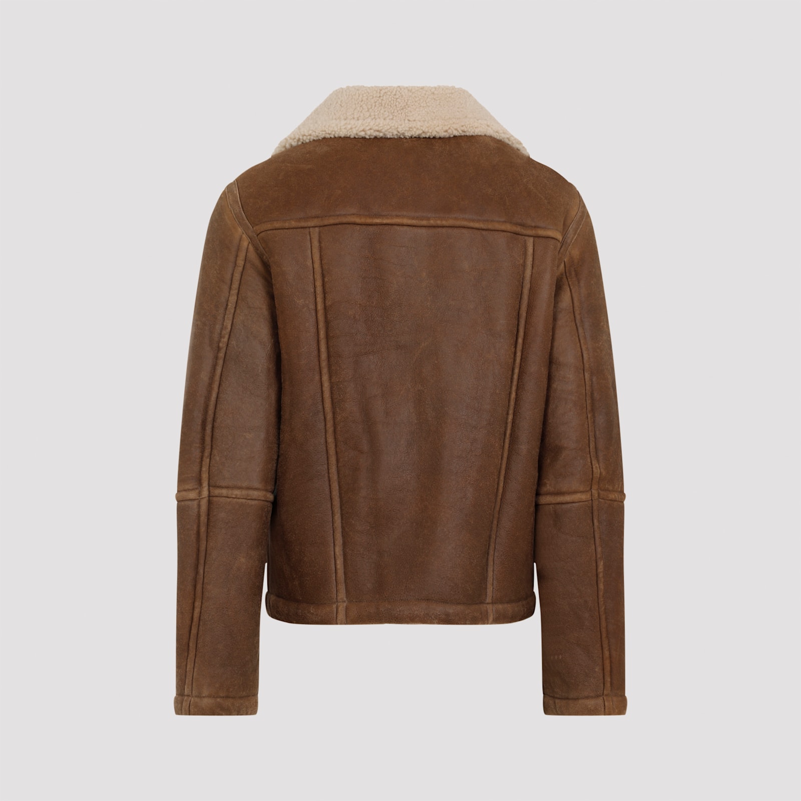 Shop Yves Salomon Leather Jacket In Aviateur