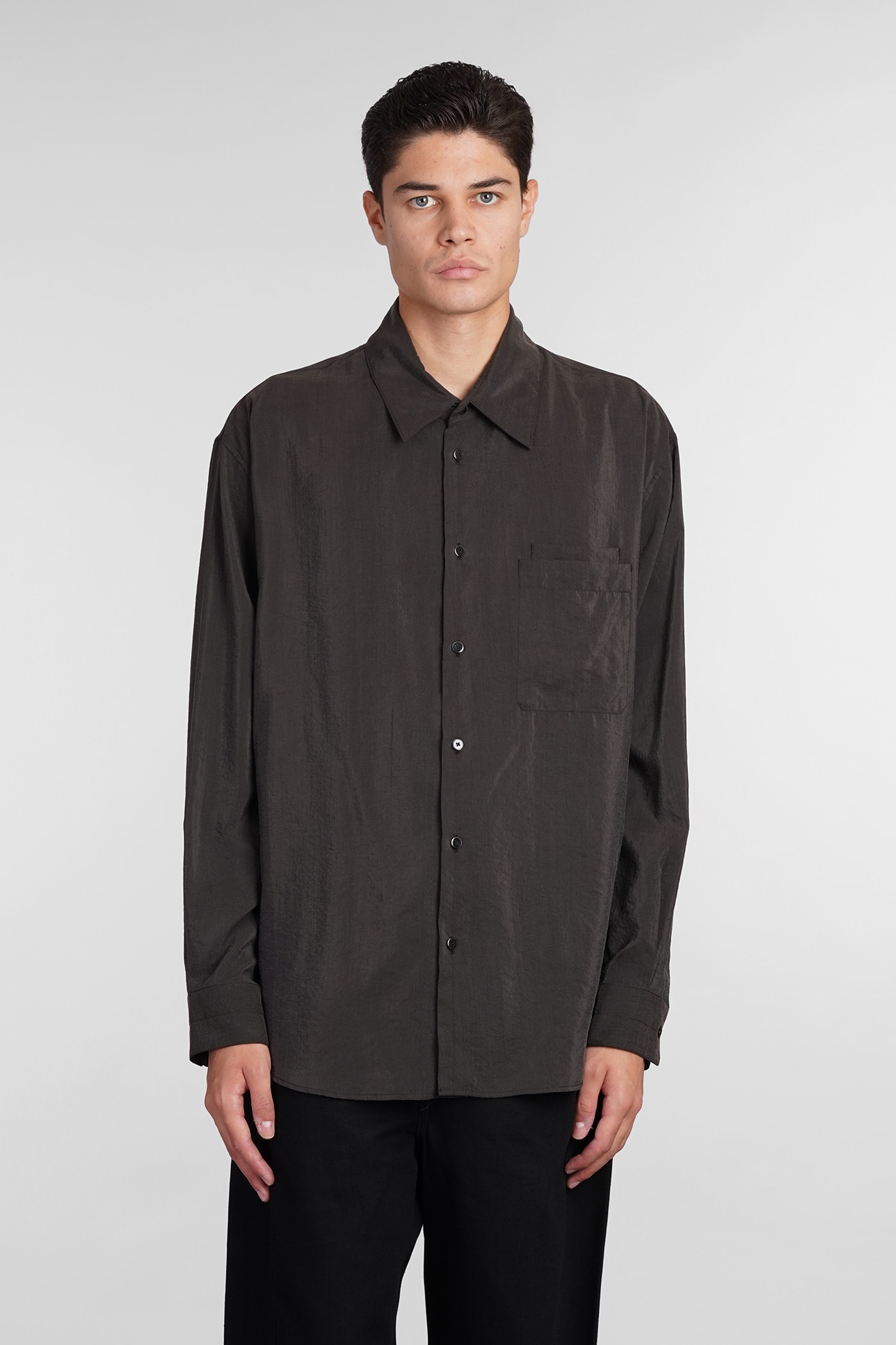 Shop Lemaire Shirt In Brown Silk