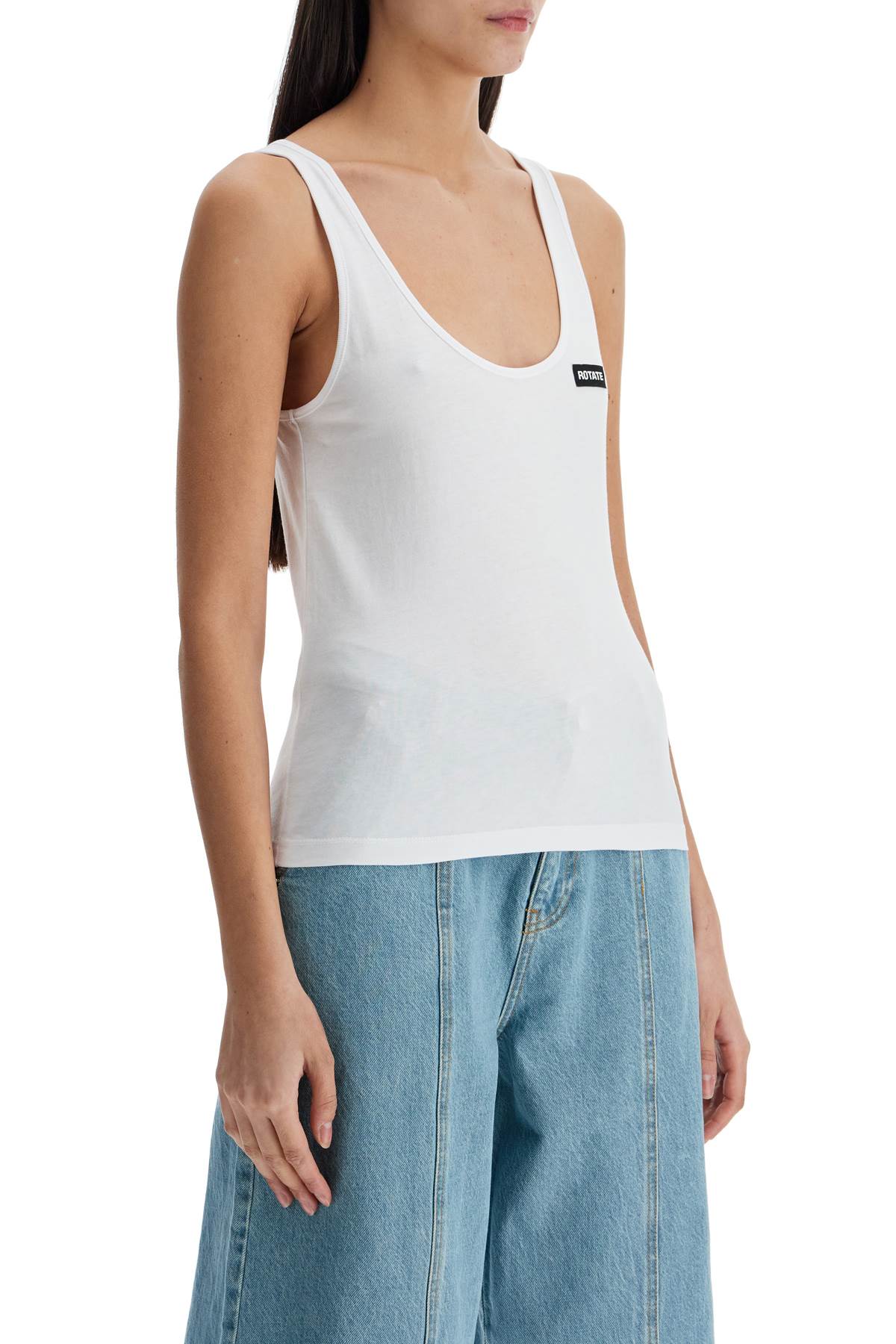 Rotate Birger Christensen White Recycled Cotton Top With Deep Neckline In White