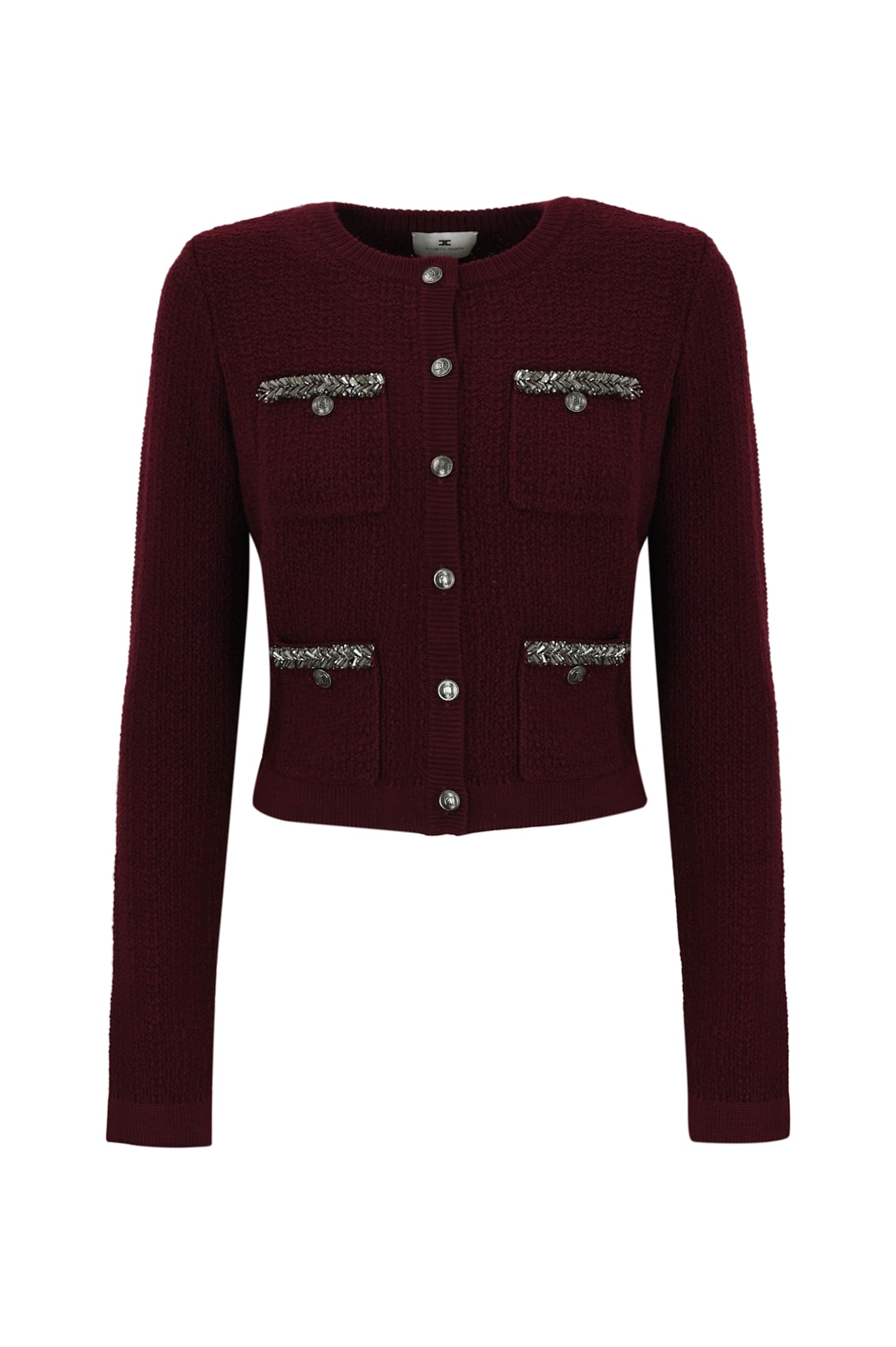 Shop Elisabetta Franchi Cardigan In Rouge Noire Boucle