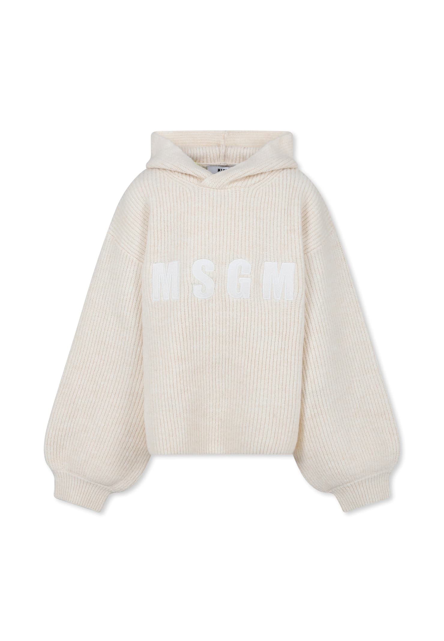 Msgm Ivory Crop Sweater For Girl With Logo In White