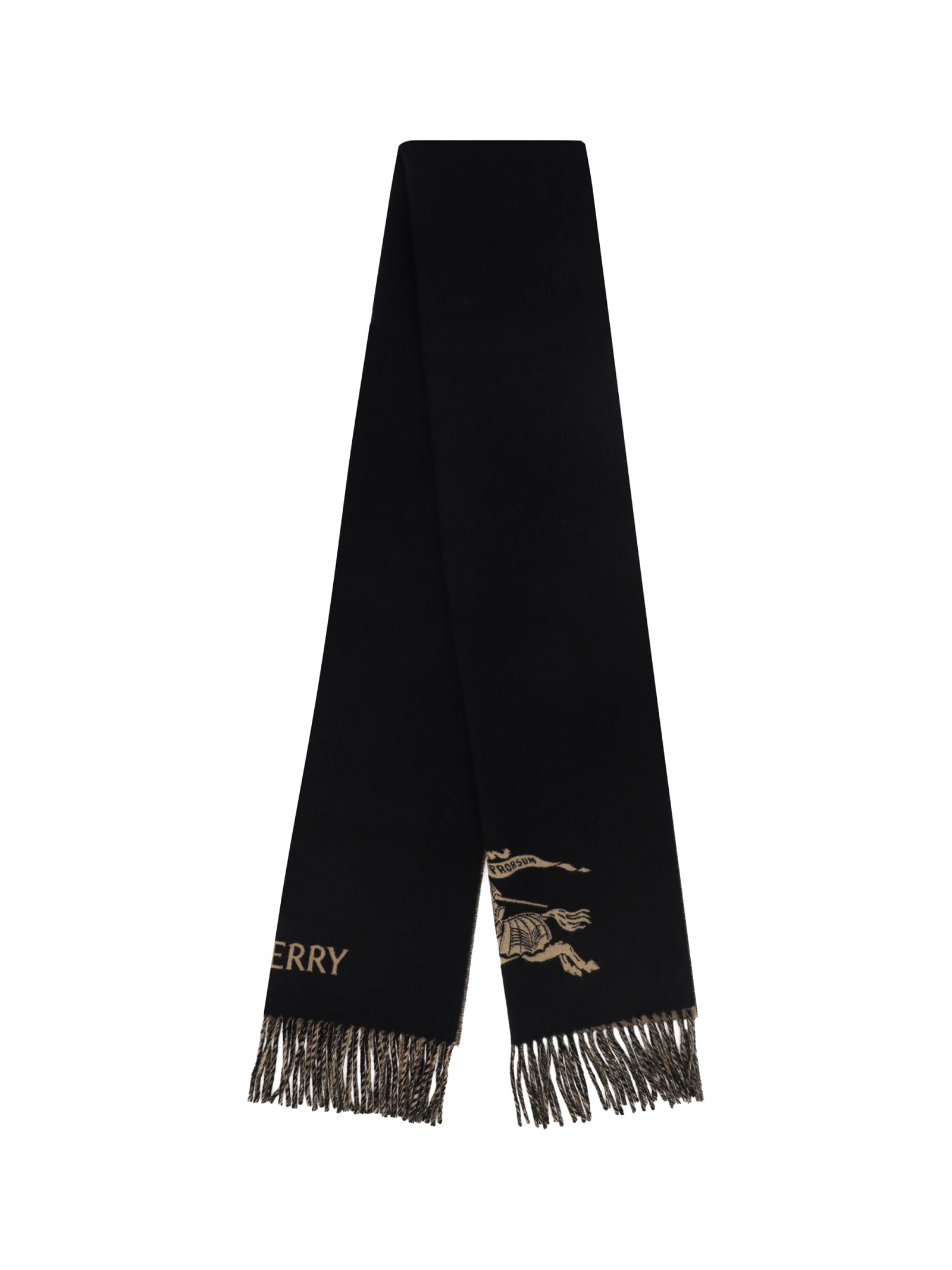 Burberry Beige & Black Reversible Ekd Cashmere Scarf In Camel/black