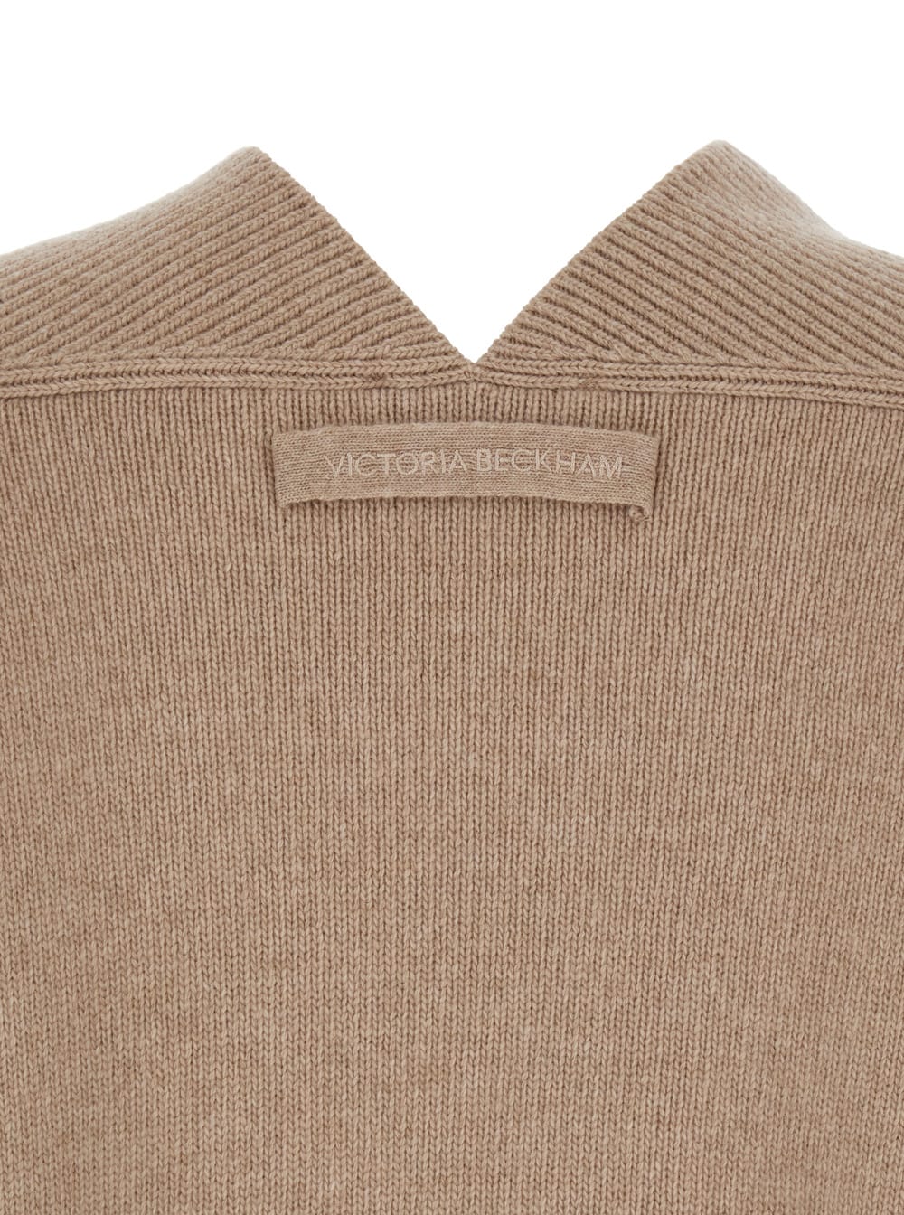 Victoria Beckham Beige Knit Sweater With V Neck On Front And Rear In Cashmere And Wool Woman