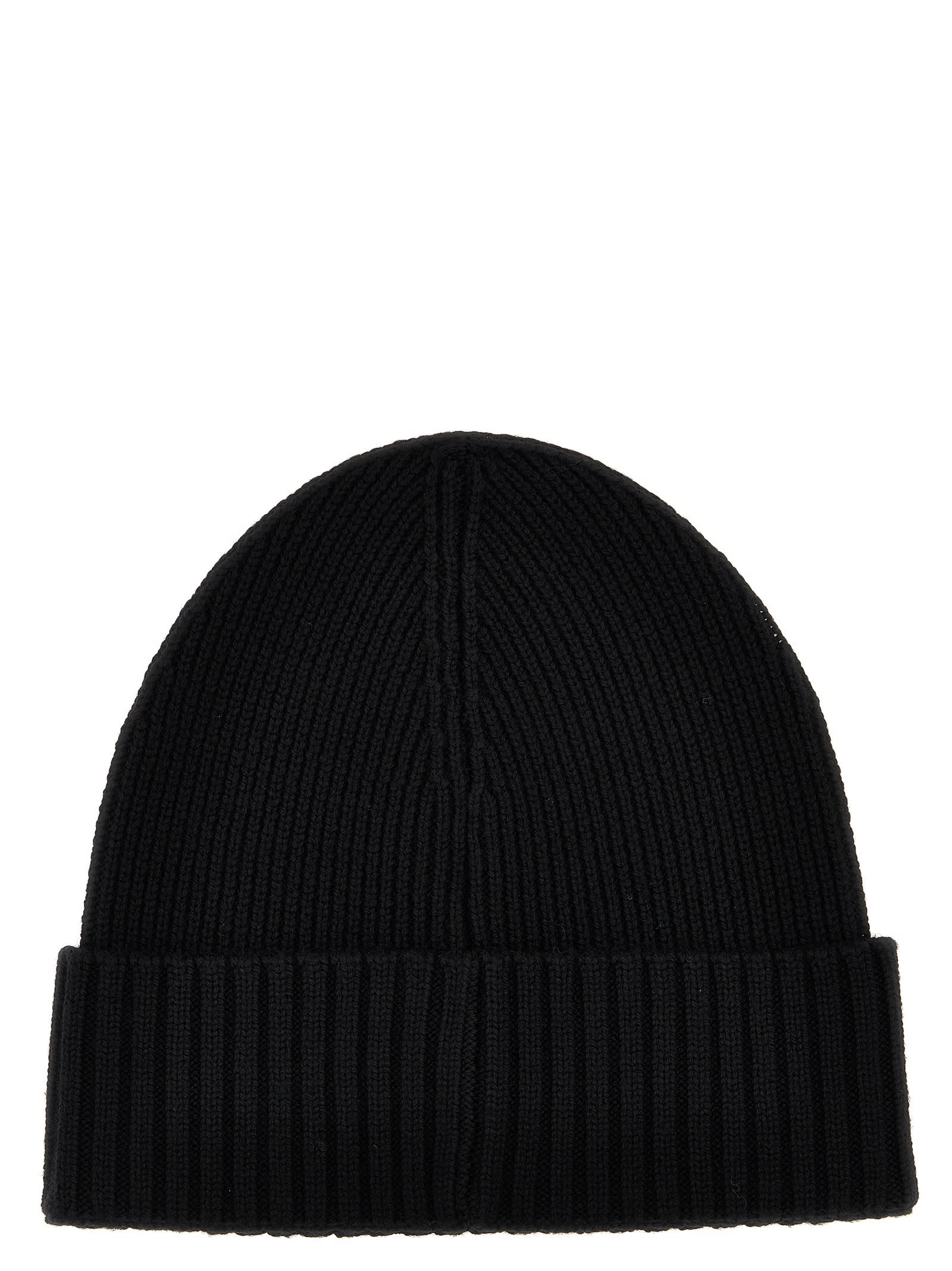 Hugo Boss Ribbed Beanie Hat In Responsible Virgin Wool In Black